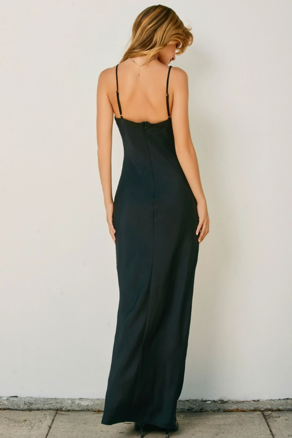 Going Out Satin Maxi Dress - Black ResilientStretch