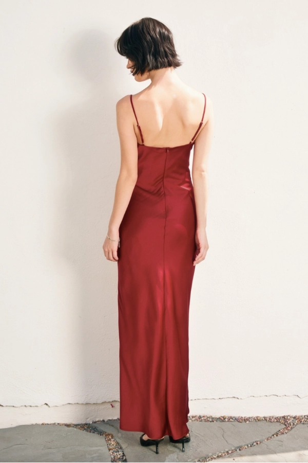 Going Out Satin Maxi Dress - Oxblood Feminine Line