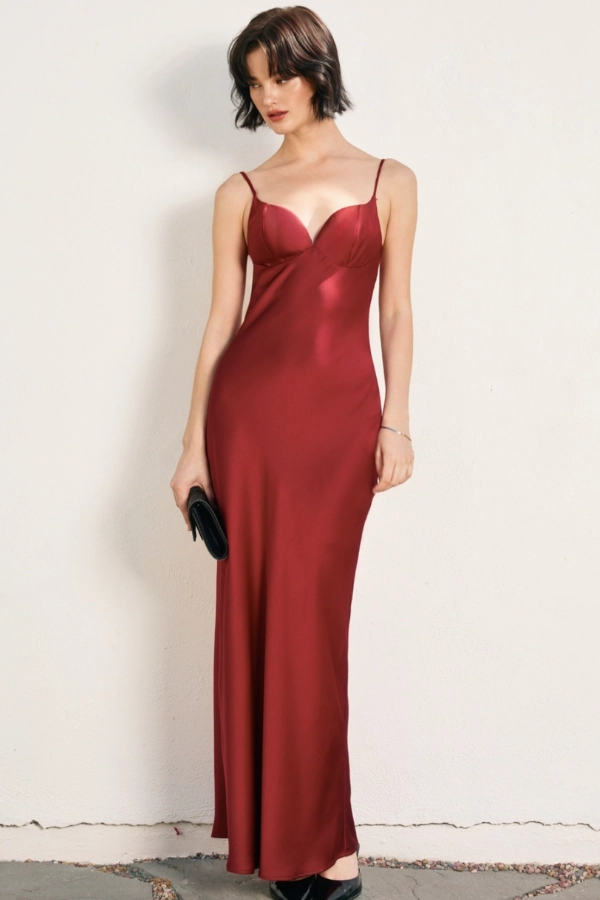 Going Out Satin Maxi Dress - Oxblood SeamlessConstruction