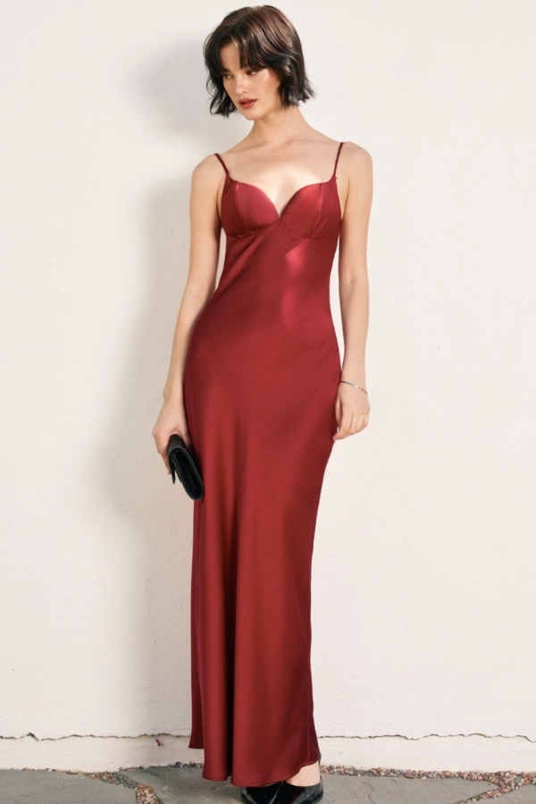 Going Out Satin Maxi Dress - Oxblood New York