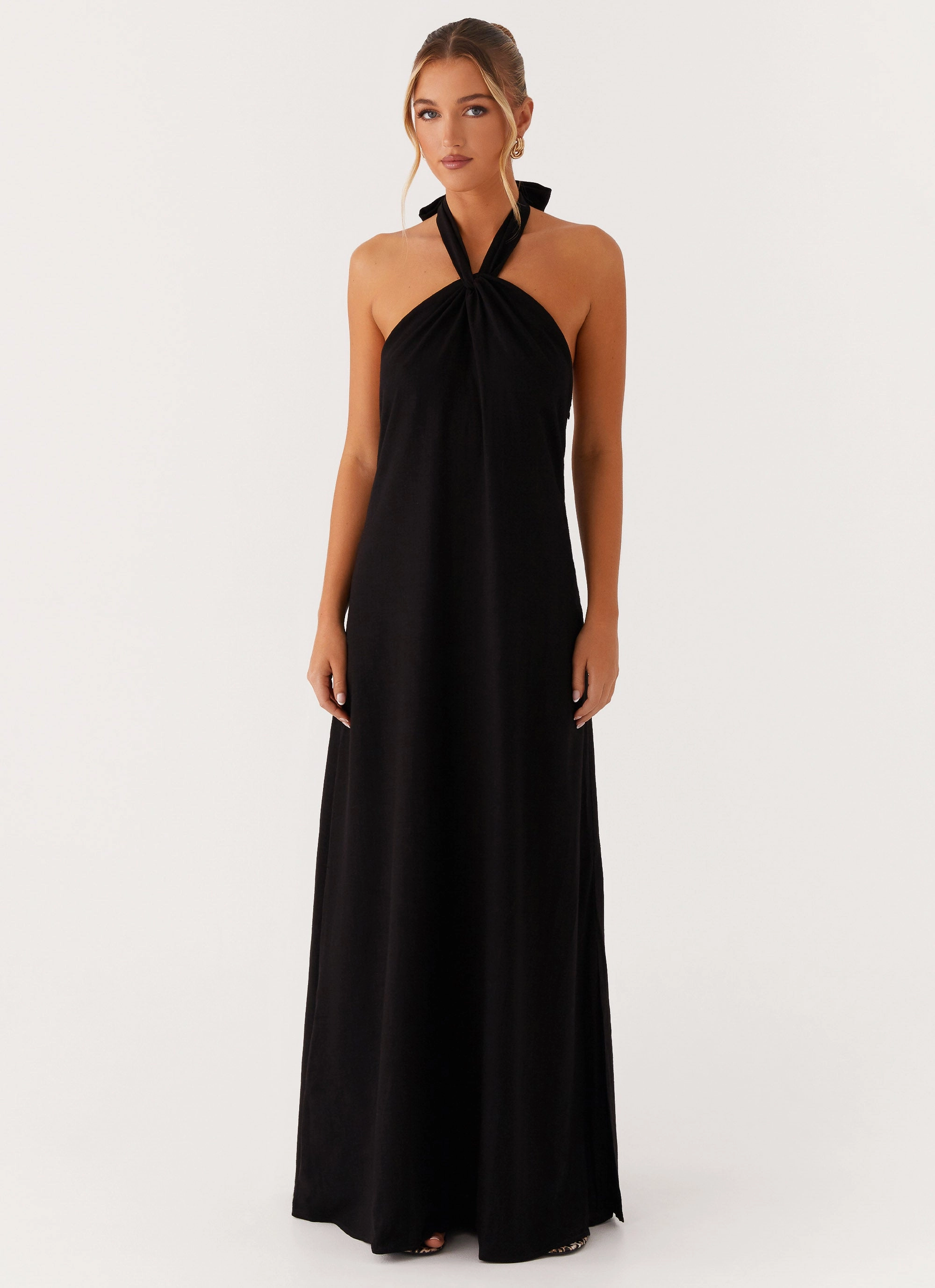 Matte-Lining Travel Style Golden Child Linen Maxi Dress - Black