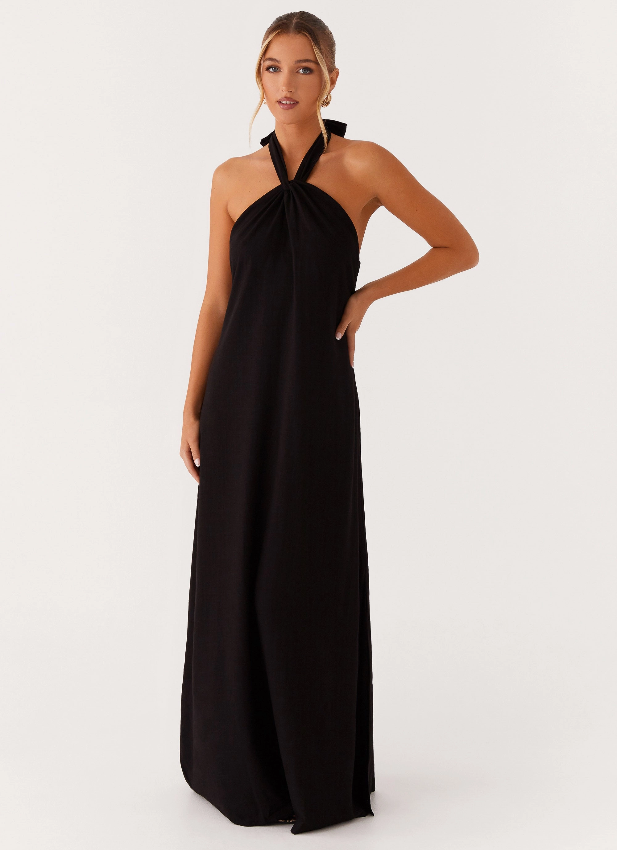 Contemporary Vibe Golden Child Linen Maxi Dress - Black