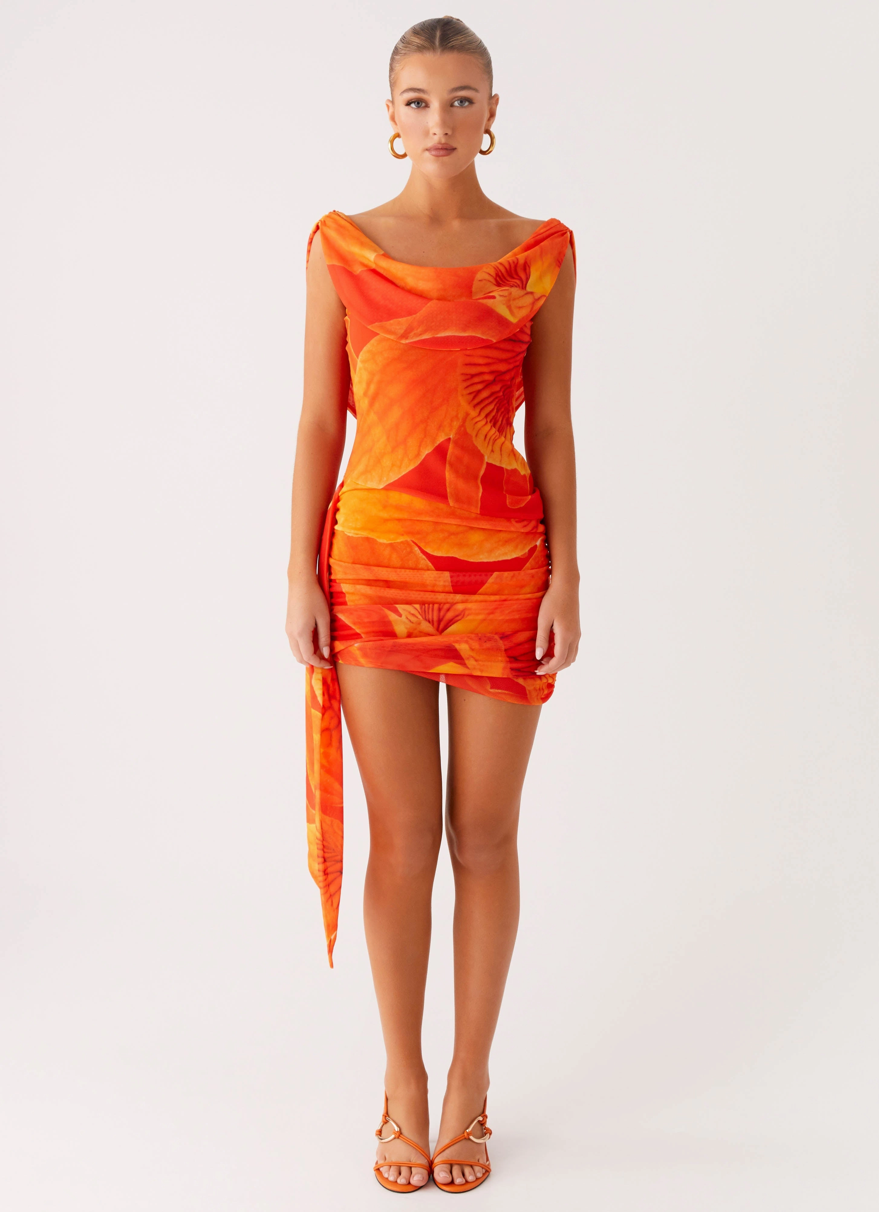 Flowy Cut Trendy Wear Good Fortune Mini Dress - Serene Orange