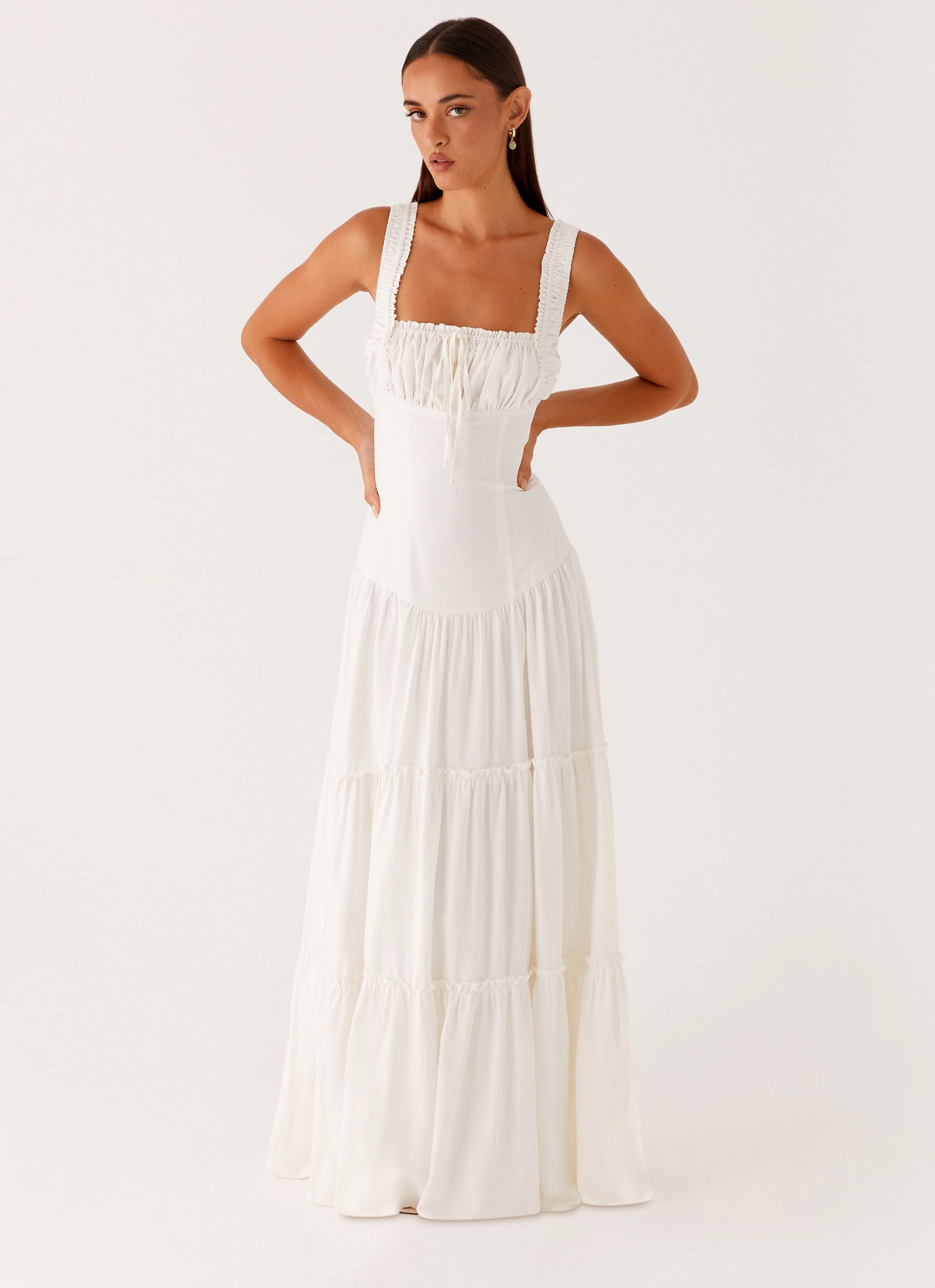 Esme Maxi Dress - White High Neck everyday elegance