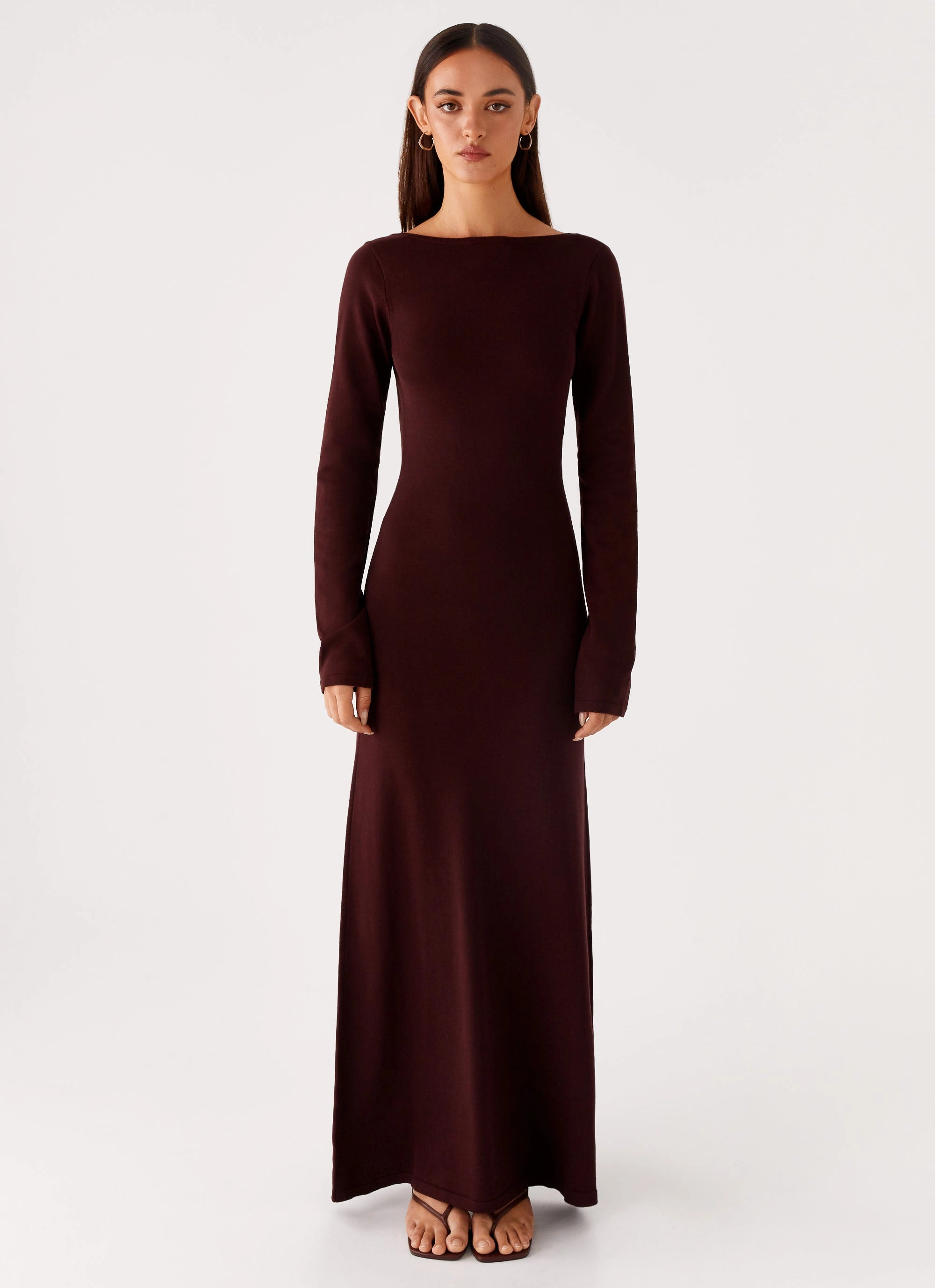 travel mode Adora Long Sleeve Knit Maxi Dress - Chocolate