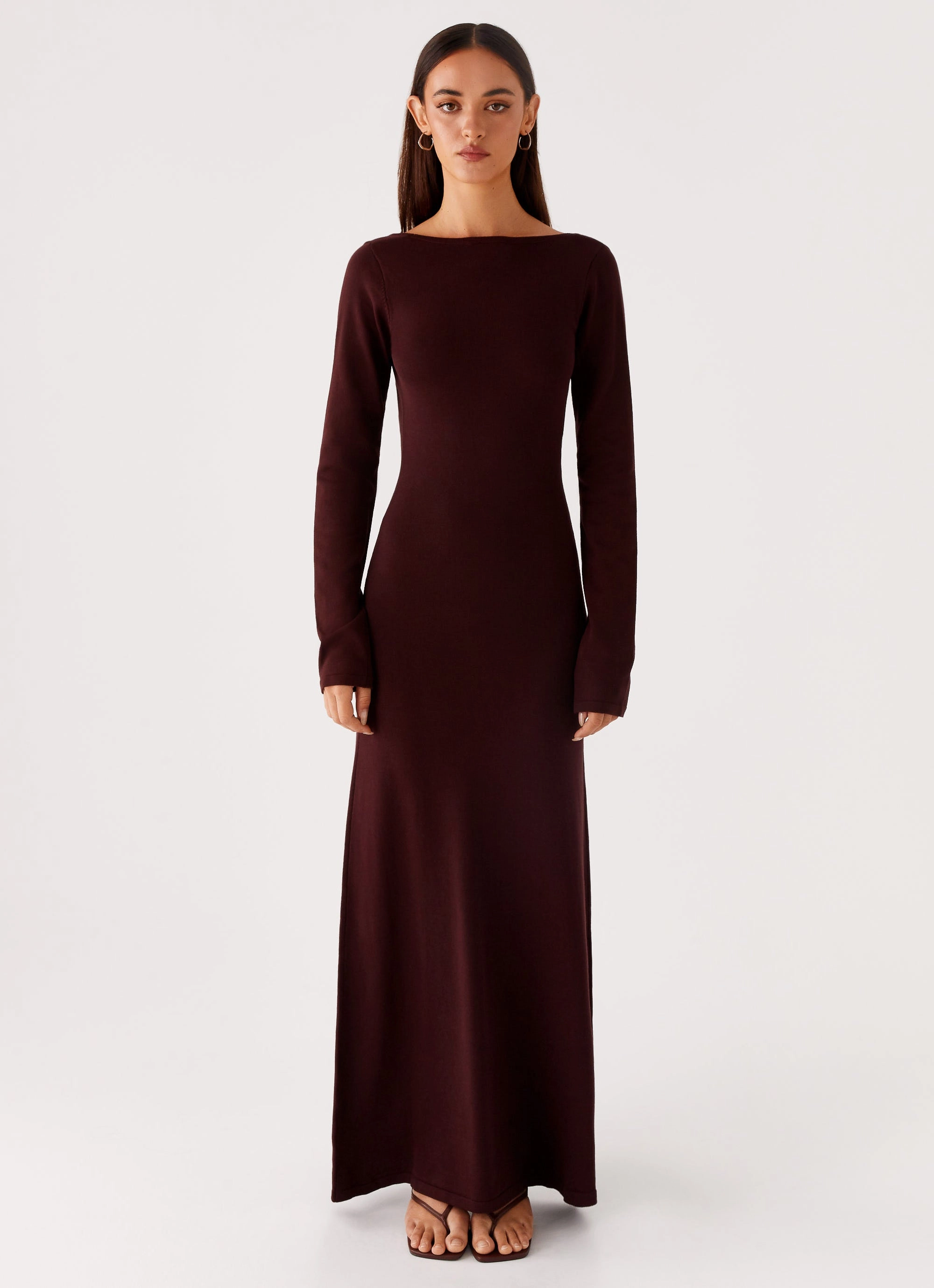 Adora Long Sleeve Knit Maxi Dress - Chocolate Calm Mood Light Elegance