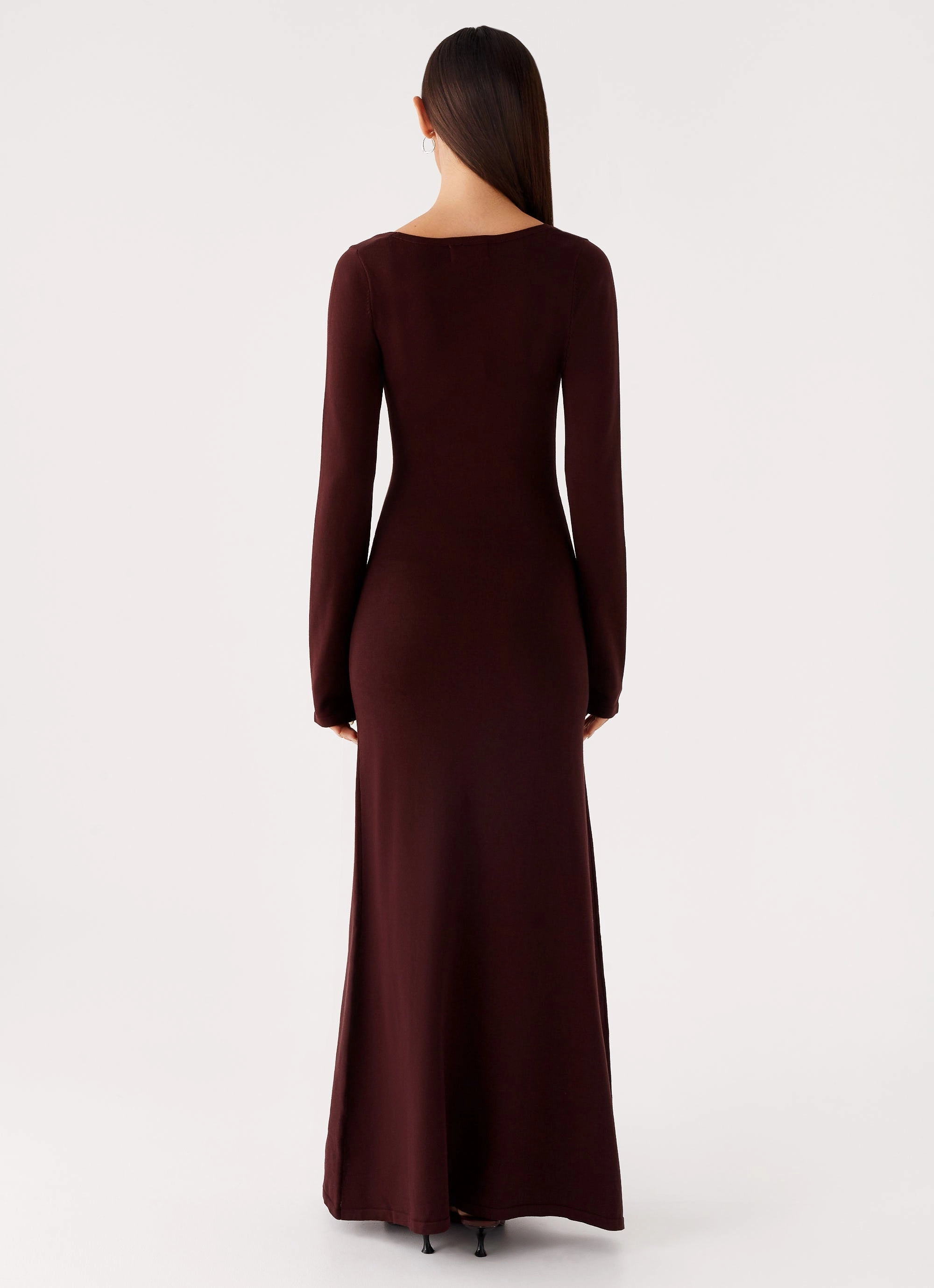 Minimal Cut Polished Look Adora Long Sleeve Knit Maxi Dress - Chocolate