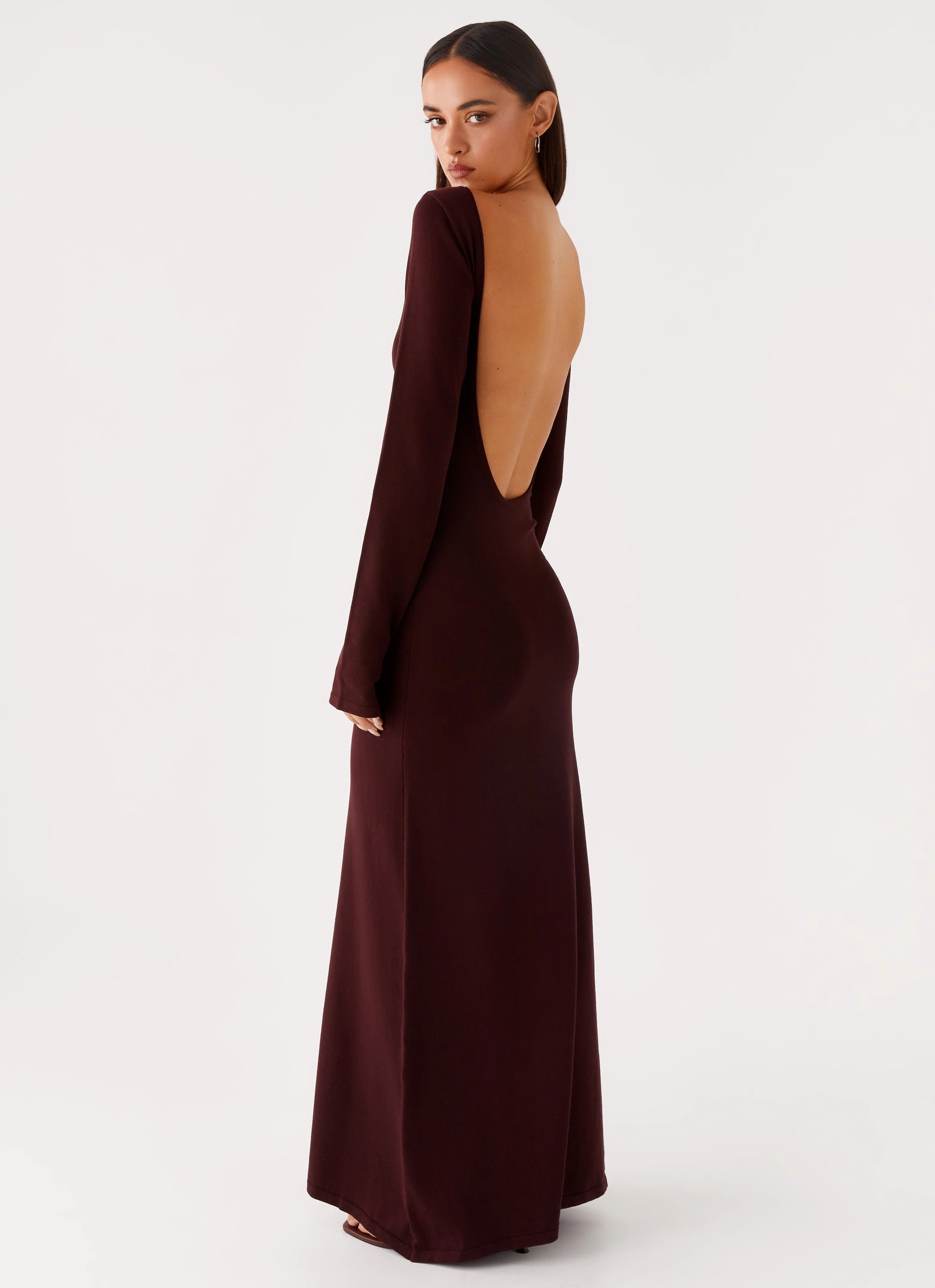 Adora Long Sleeve Knit Maxi Dress - Chocolate Light Attitude Classic Motion