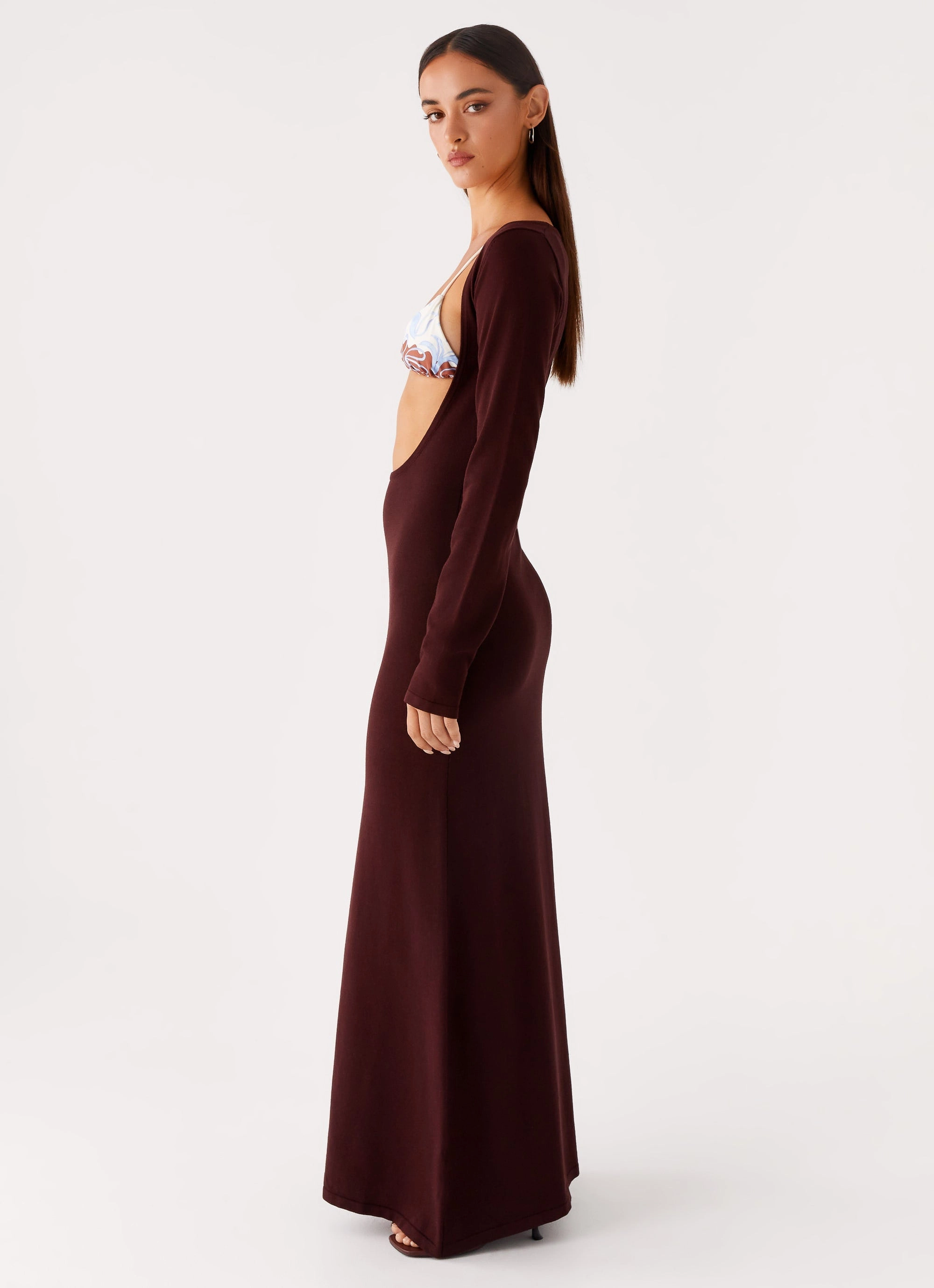 All Layer Art Event Adora Long Sleeve Knit Maxi Dress - Chocolate