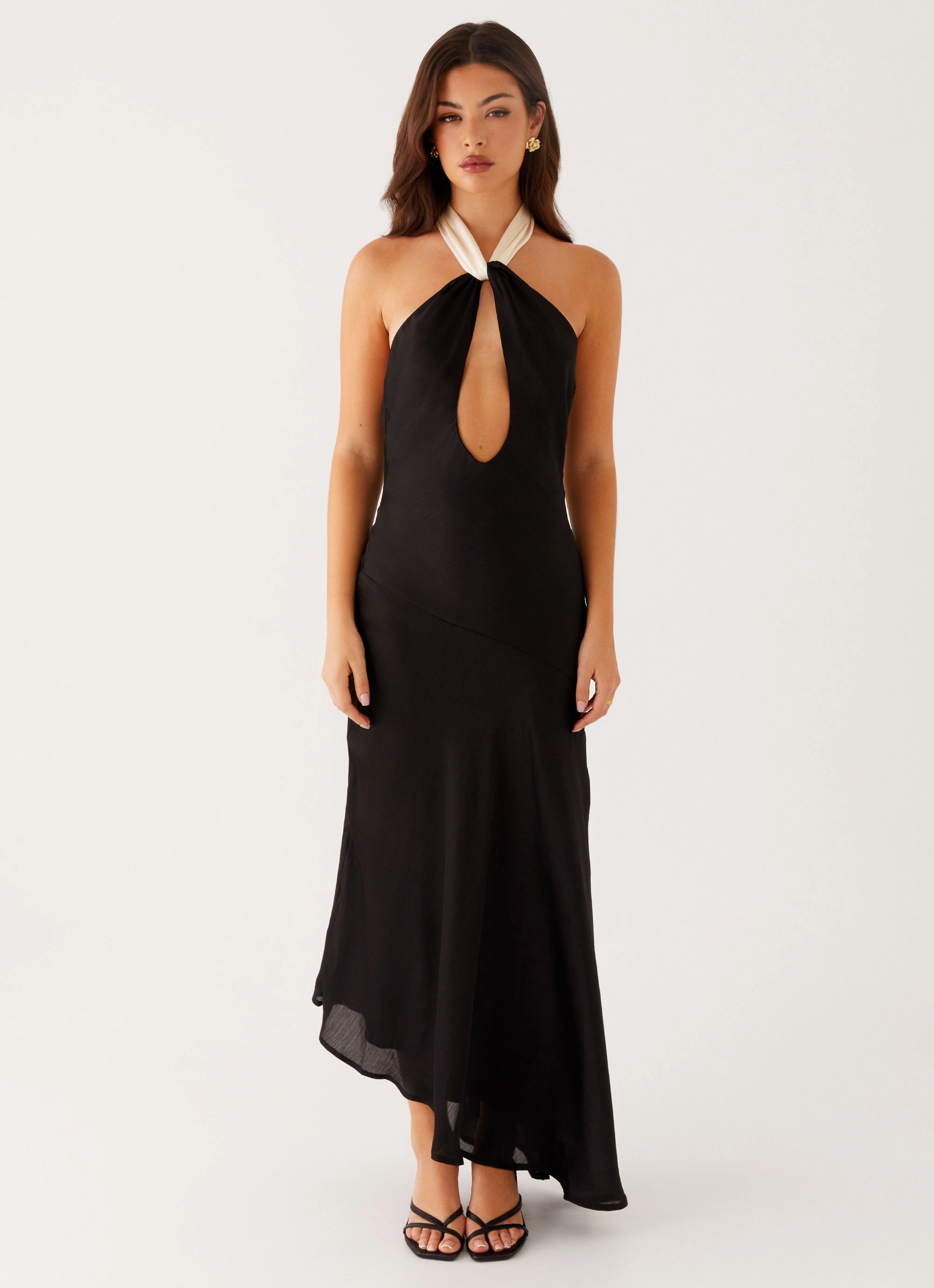 Front Ruffle Evening Motion Night Owl Maxi Dress - Black