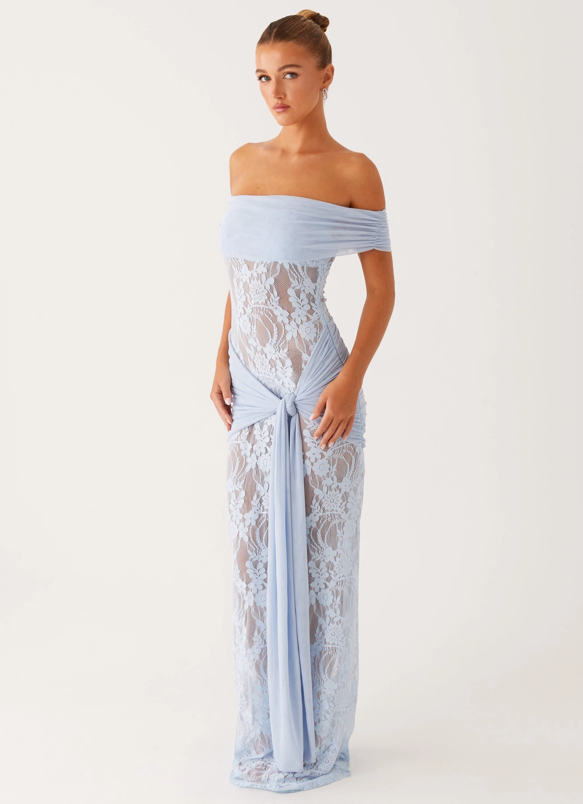 Gracie Twist Maxi Dress - Blue Lace Detail