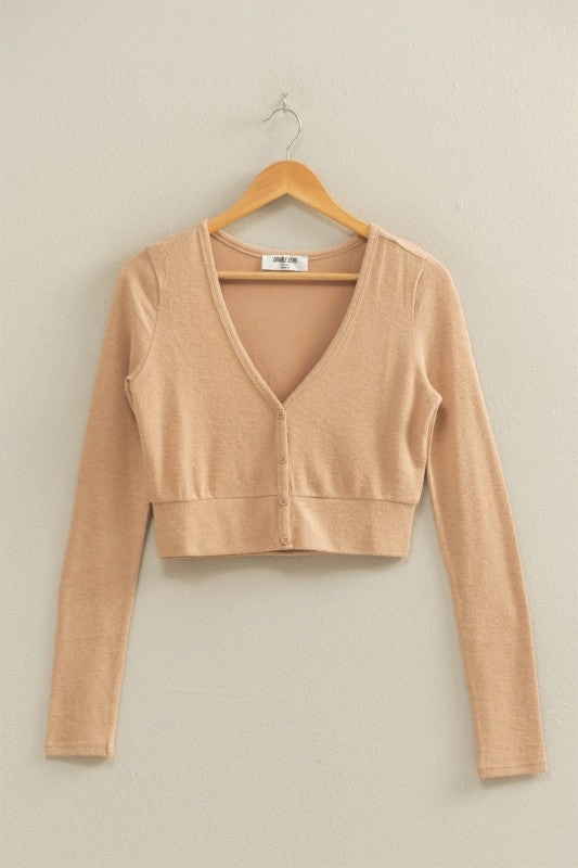 Stylish Comfort Layering Fashion Xiomara Cropped V-neck Long Sleeve Top