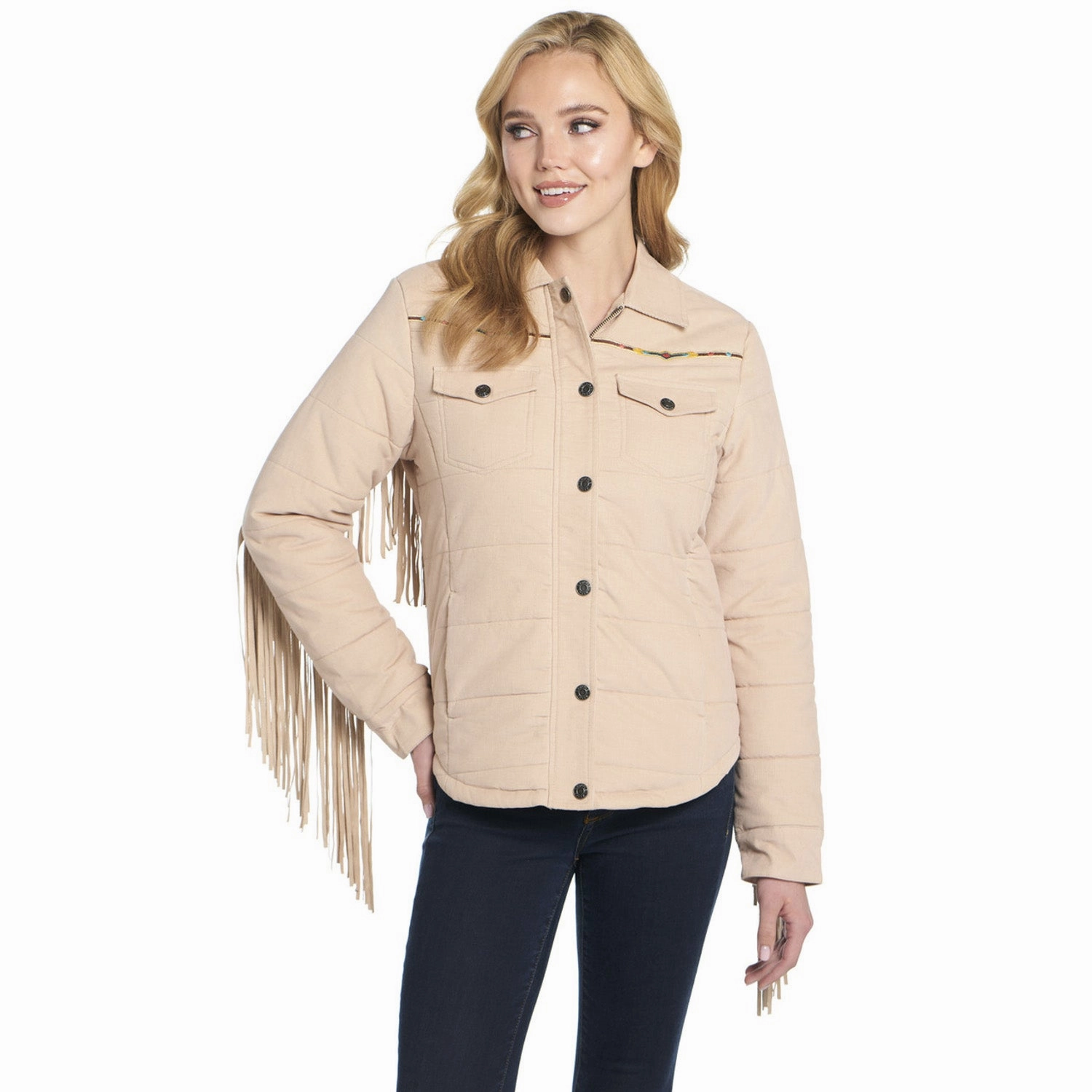 Hypoallergenic Interior Layer UV Protective Cripple Creek Womens Quilted Micro-Cord Fringe Bedrock 100% Cotton Jacket