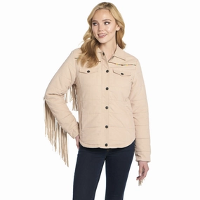 Cripple Creek Womens Quilted Micro-Cord Fringe Bedrock 100% Cotton Jacket Lightweight Thermal Tech