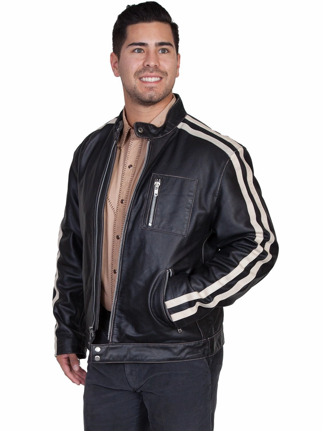 Adjustable Hem Scully Leather Mens Charcoal Sanded Calf Cafe Racer Racing Jacket