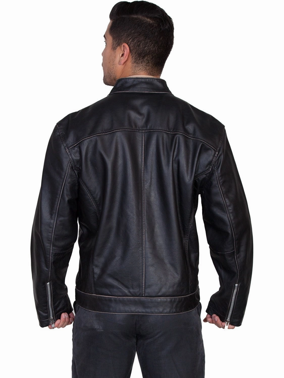 Scully Leather Mens Charcoal Sanded Calf Cafe Racer Racing Jacket Casual Feel Micro Perforated Panels