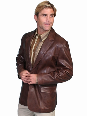 Essential Casual Look Scully Leather Mens Western Lambskin Blazer Chocolate