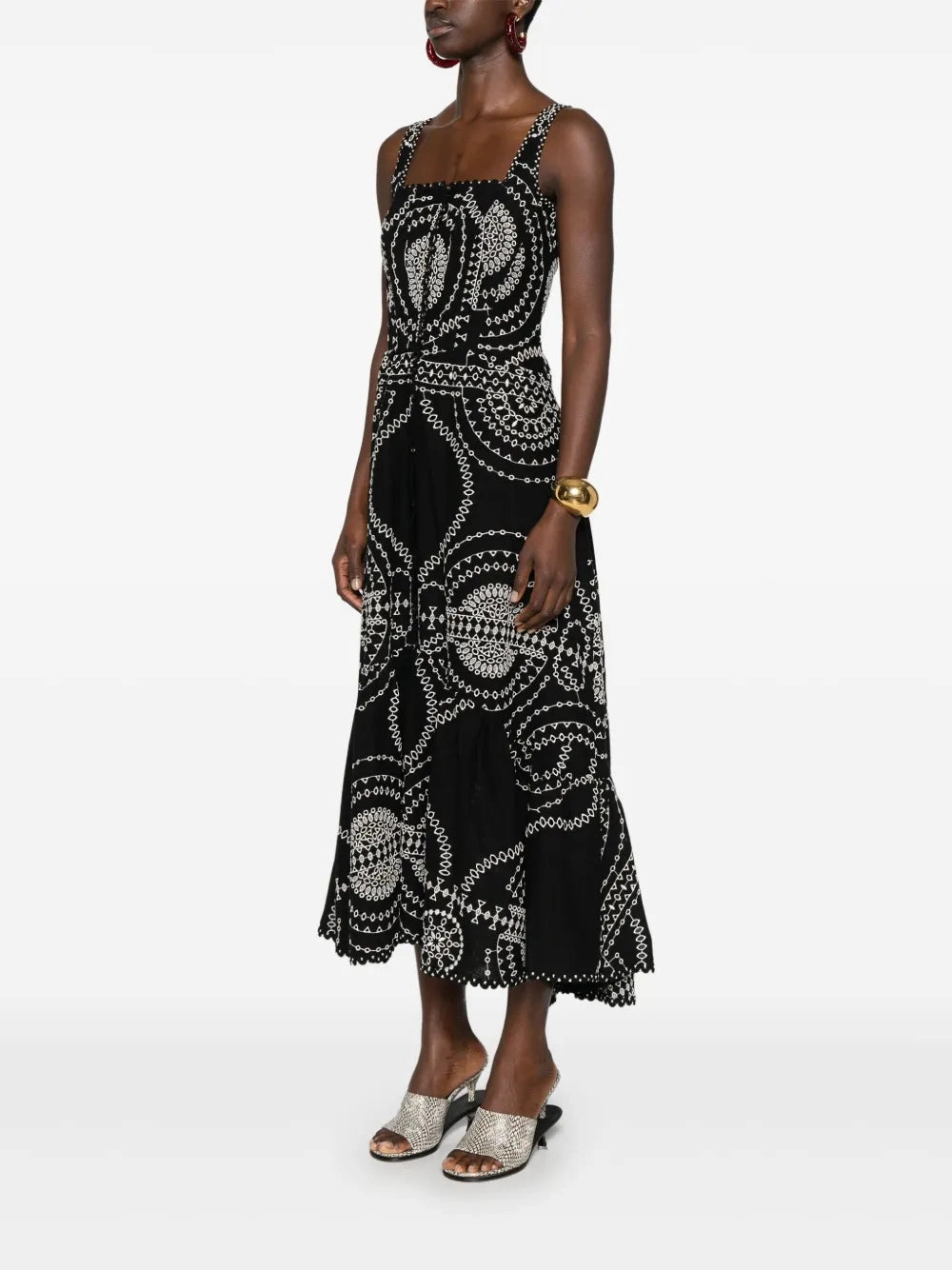 Draped Silhouette Bishop-Sleeve Greba Long Dress in Black