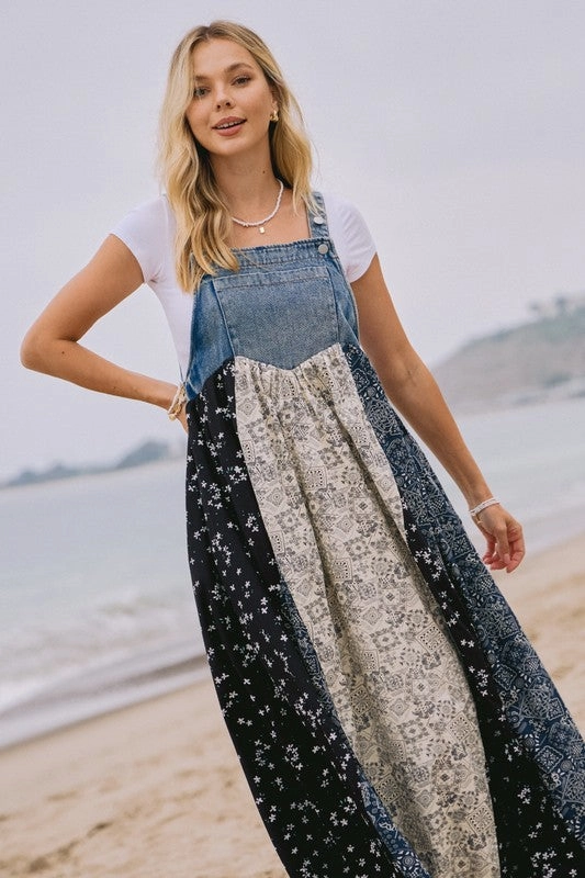 Elegant Simplicity flowy style Oddi Washed Denim Top Overall Dress