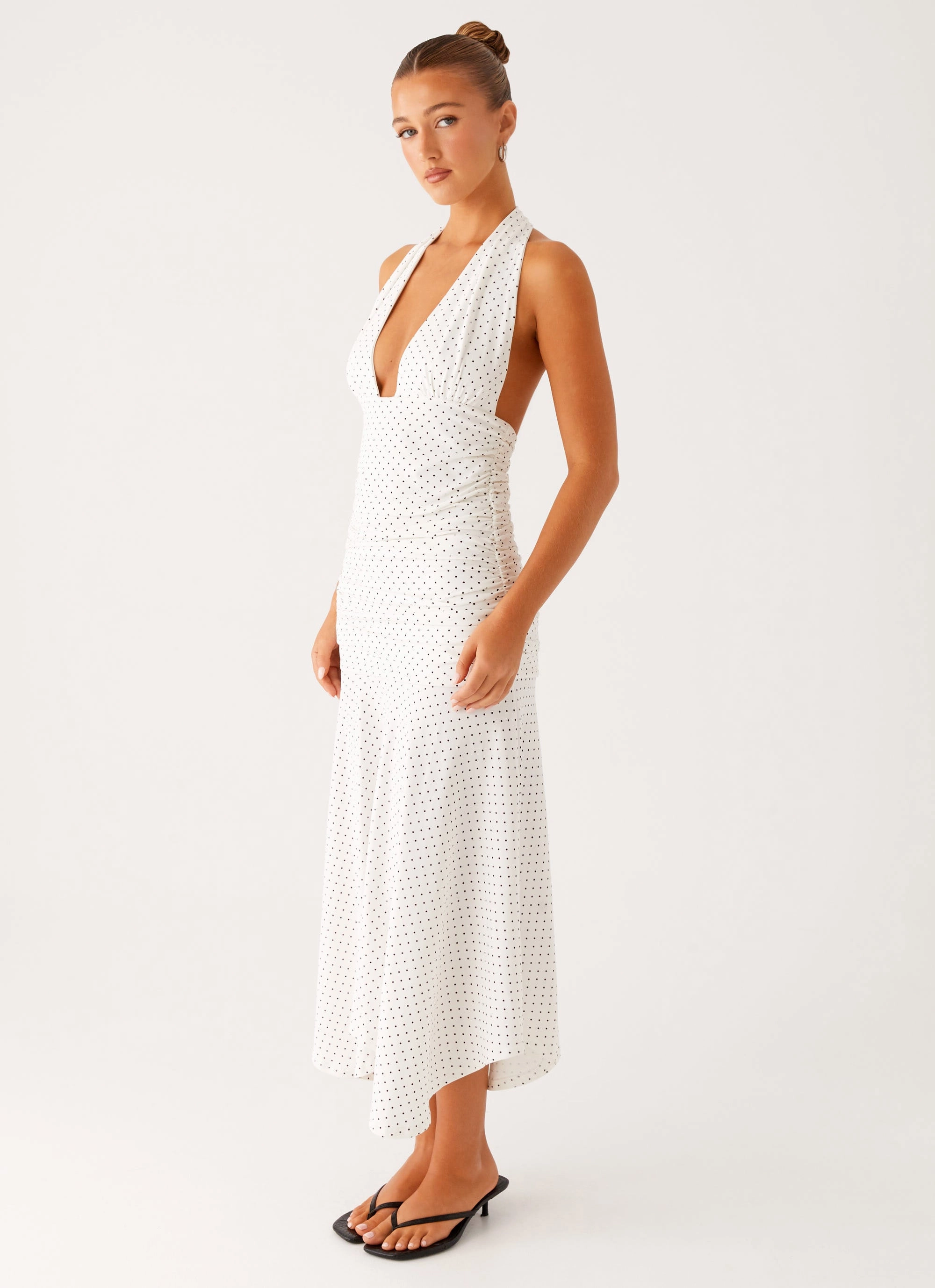 Grettana Halter Neck Midi Dress - White Polka Dot budget-friendly