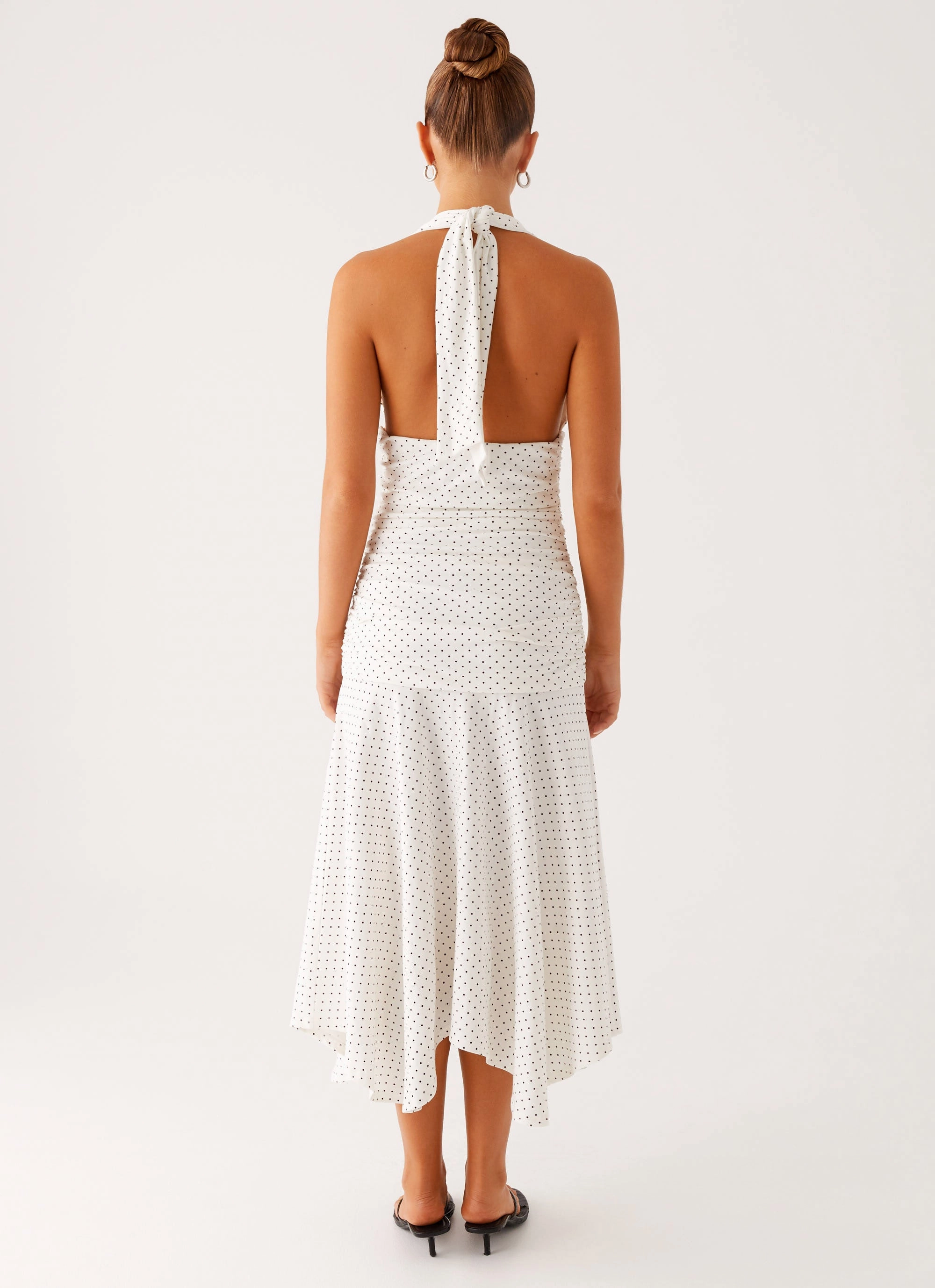 AdjustableStraps Church Proper Grettana Halter Neck Midi Dress - White Polka Dot