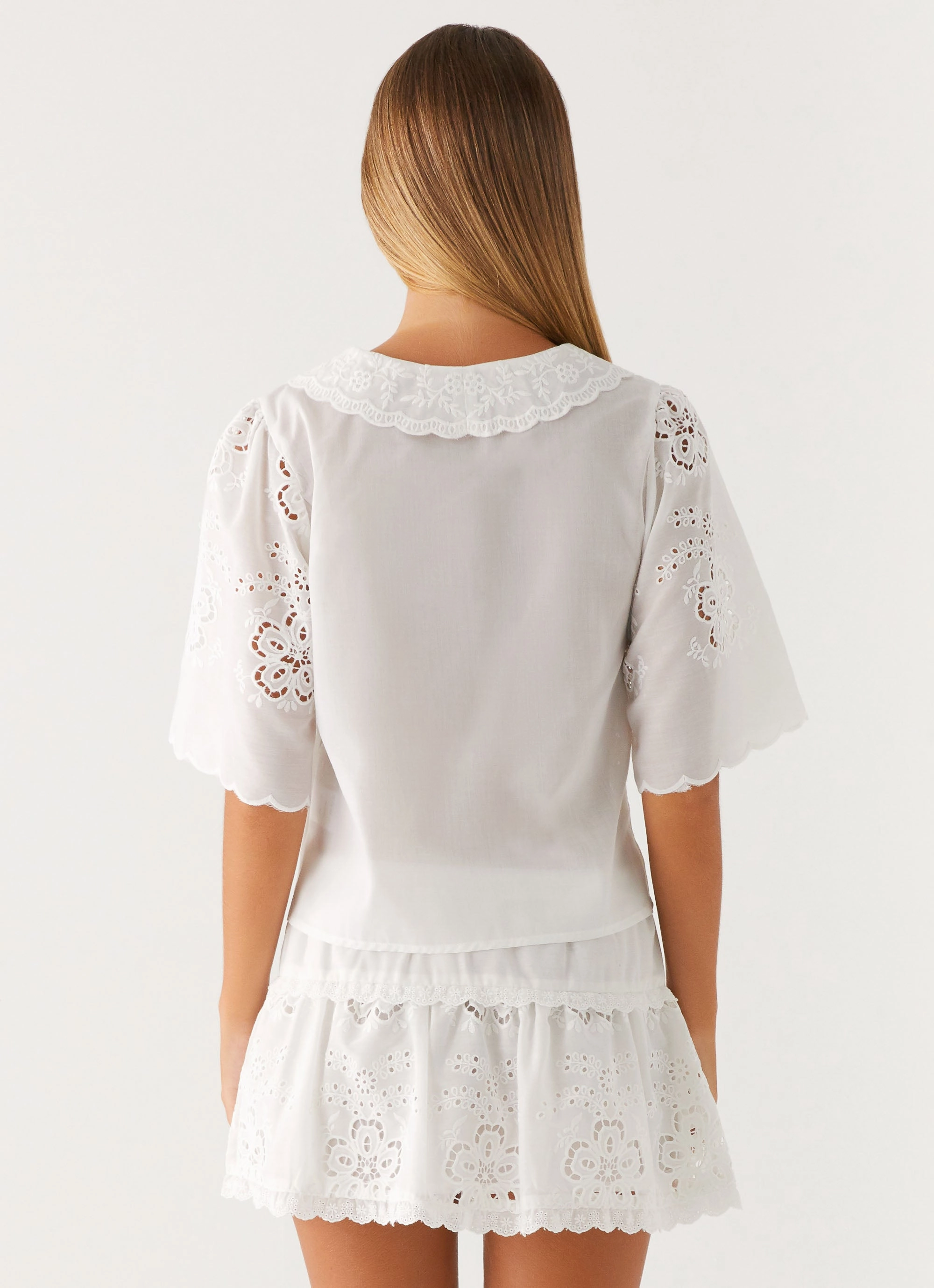 Summer Escape Embroidered Top - White Layered Panel Design DoubleLayered Neckline