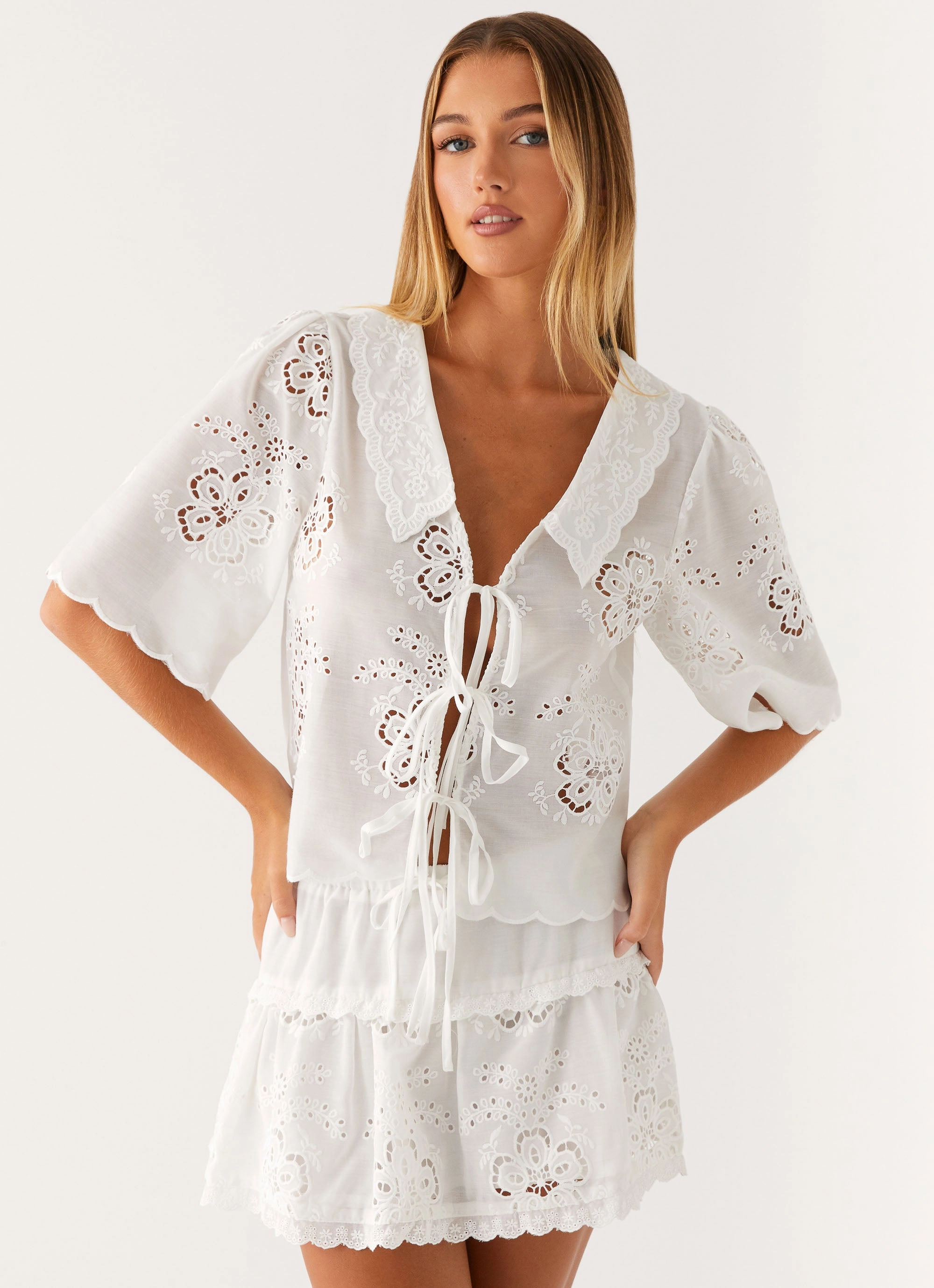 Summer Escape Embroidered Top - White NoiseReduciting Zipper Eco Dye Process