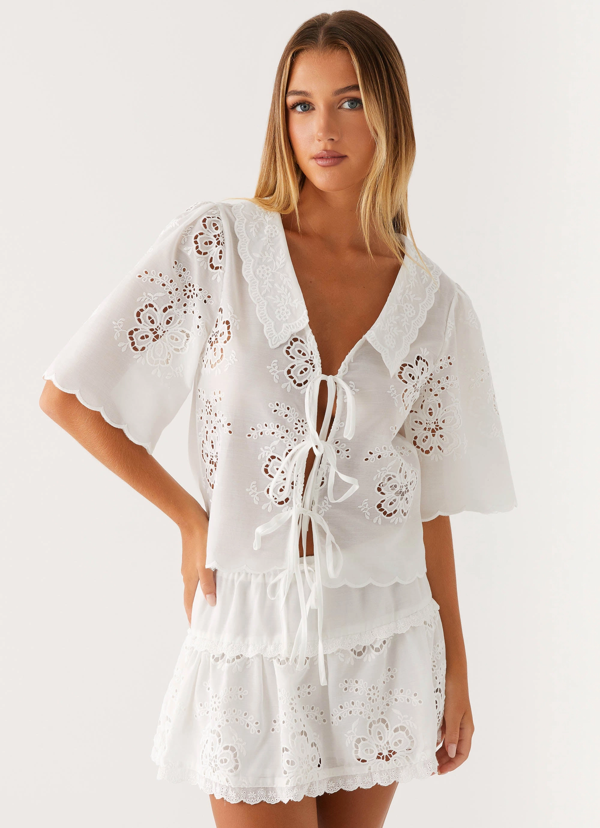 Summer Escape Embroidered Top - White BoxySilhouette