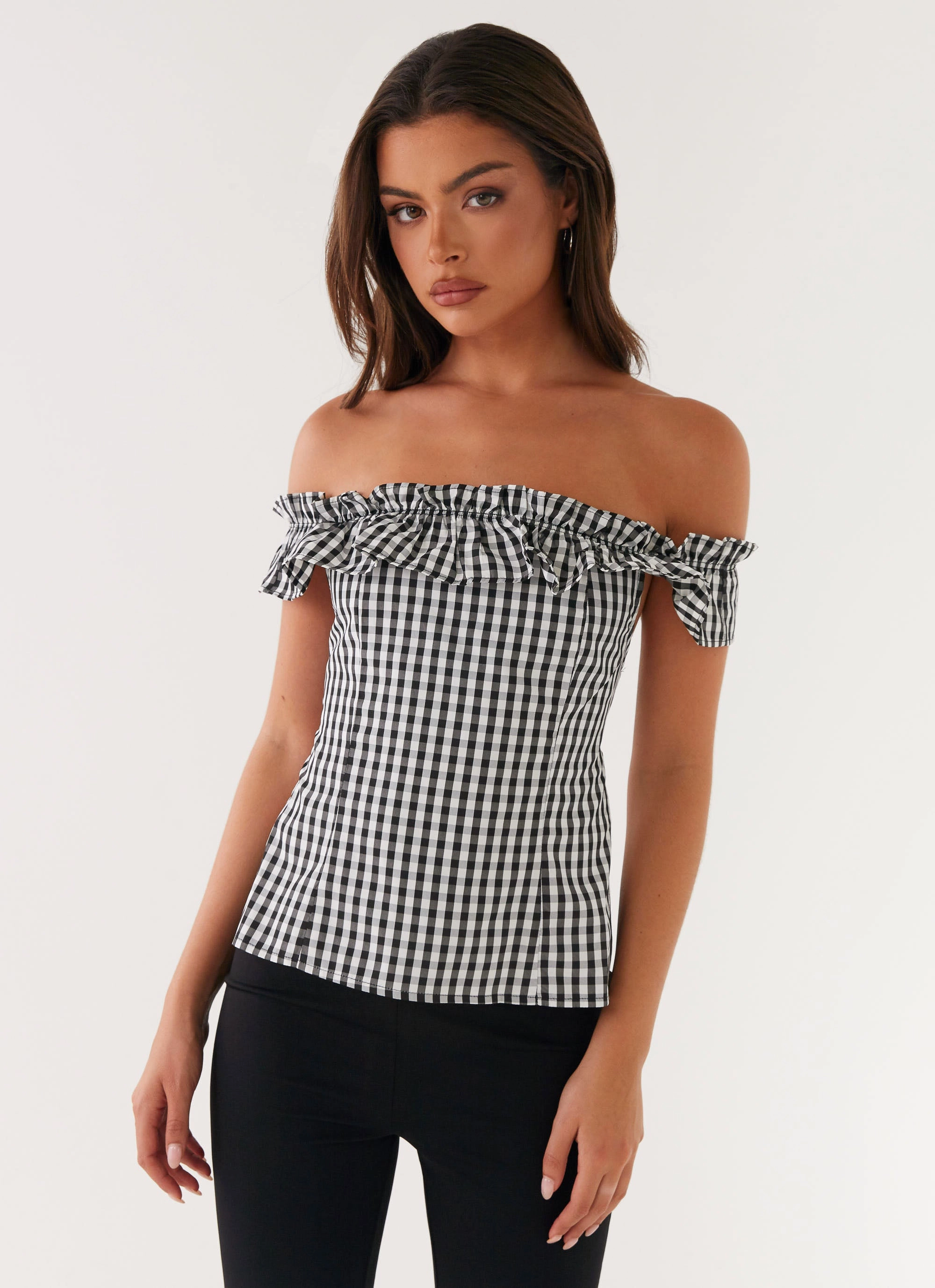 Comfortable Style Wrinkle resistant fabric Gwyneth Top - Black Gingham
