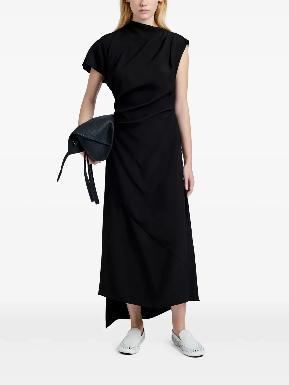 Drawstring-Waist Hallie Dress in Black