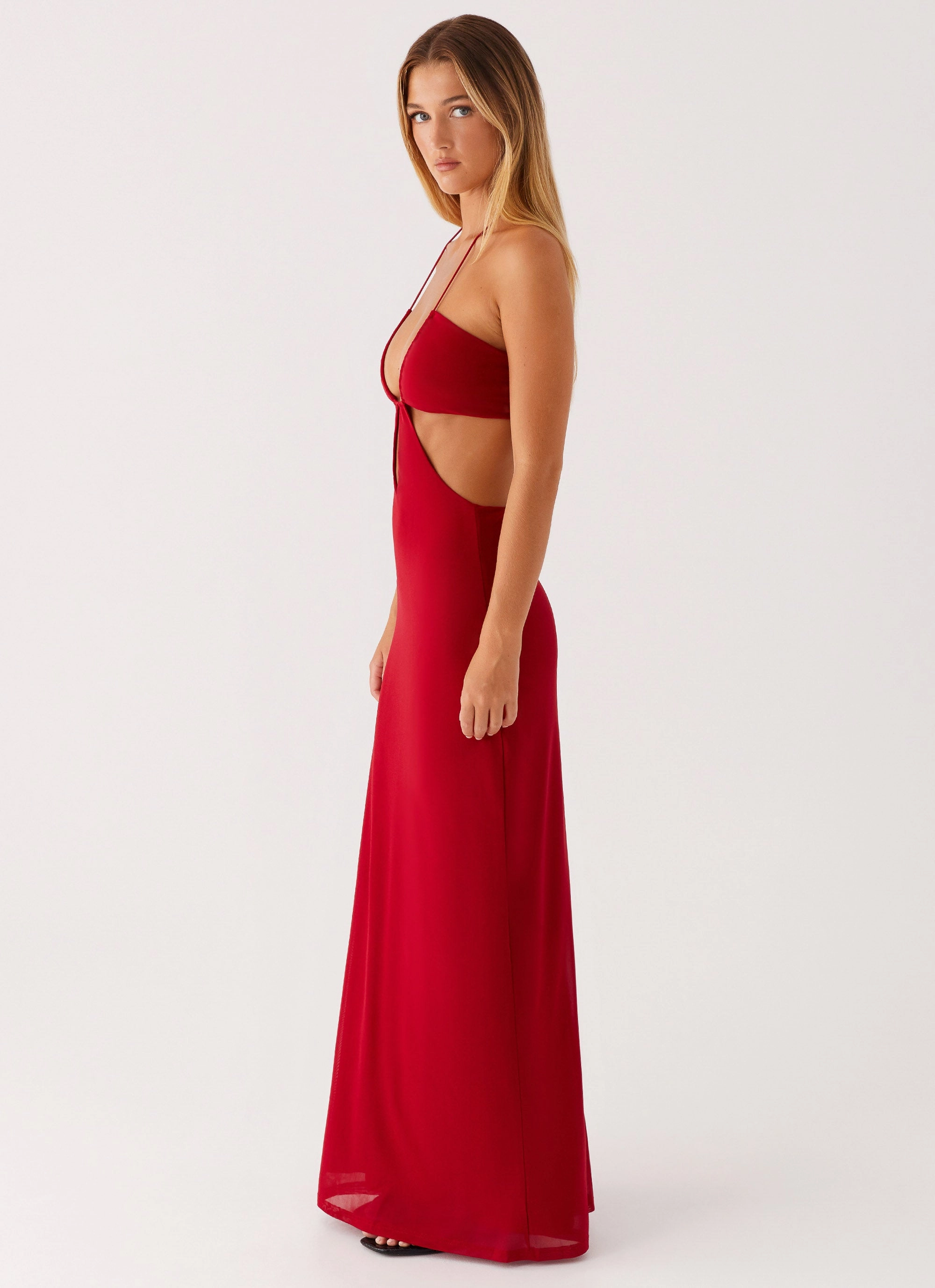 Hallie Maxi Dress - Red Silky Layer Lightweight-Lining