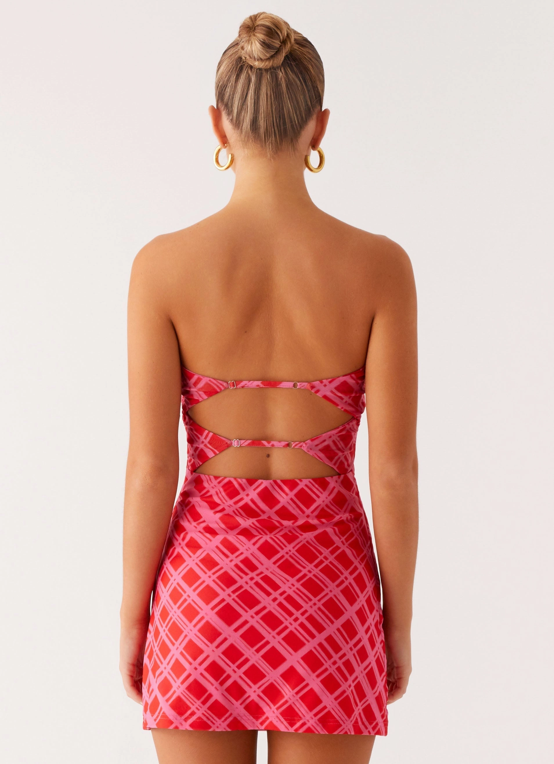 Contrast-Panel Halter-Neck Hamilton Mini Dress - Pink Check