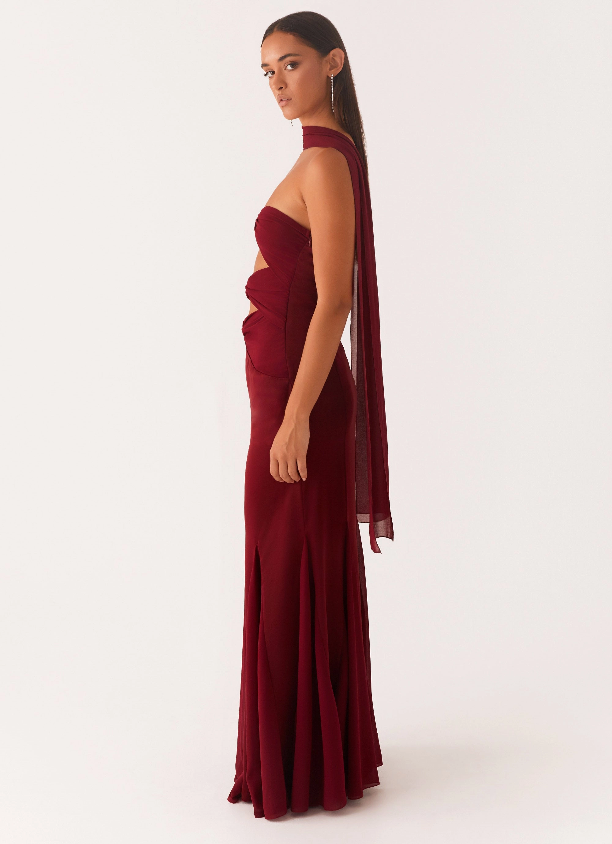 Dance Night Melrose Satin Chiffon Maxi Dress - Deep Red