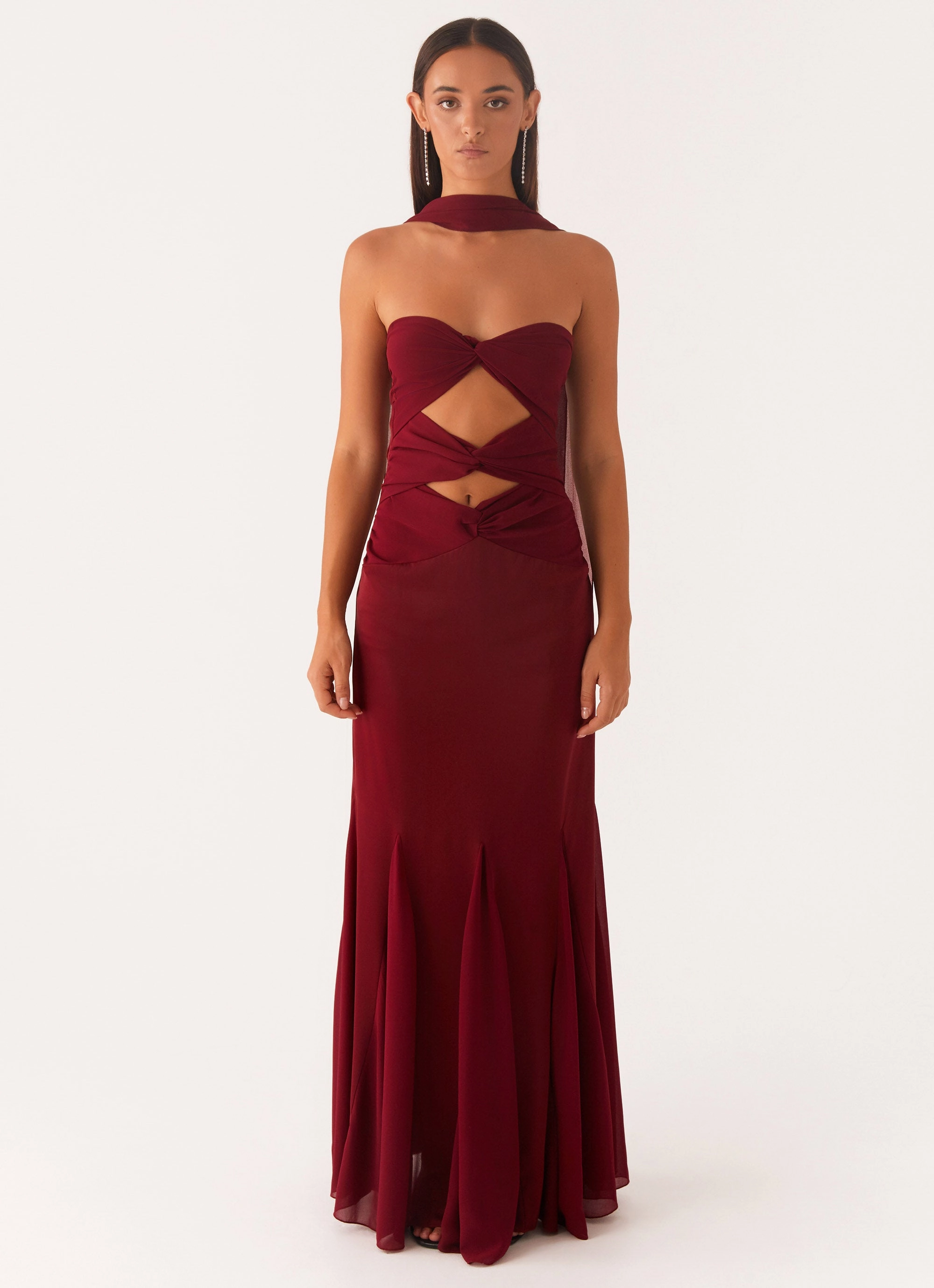 Sharp Fit Spring Flow Melrose Satin Chiffon Maxi Dress - Deep Red