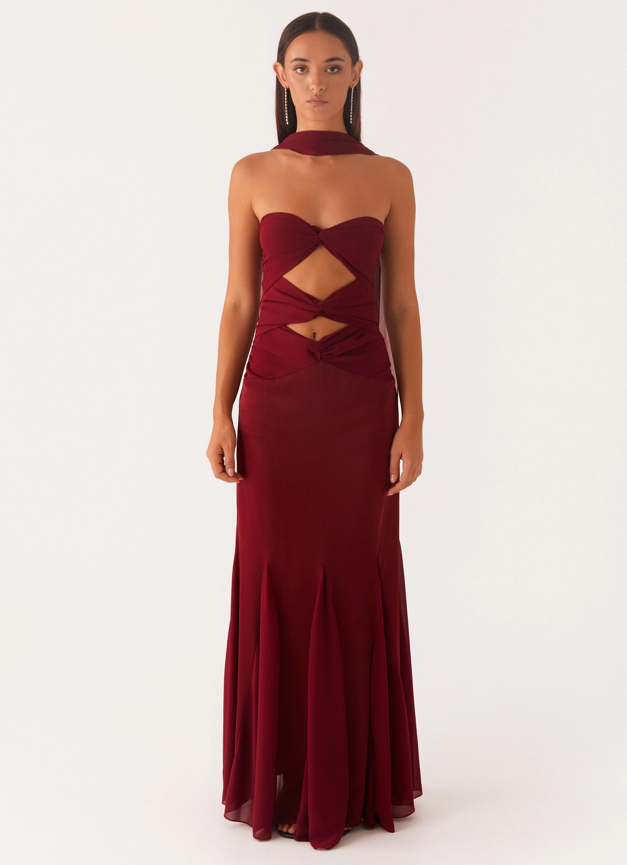 Melrose Satin Chiffon Maxi Dress - Deep Red Easy Look Standout Feature
