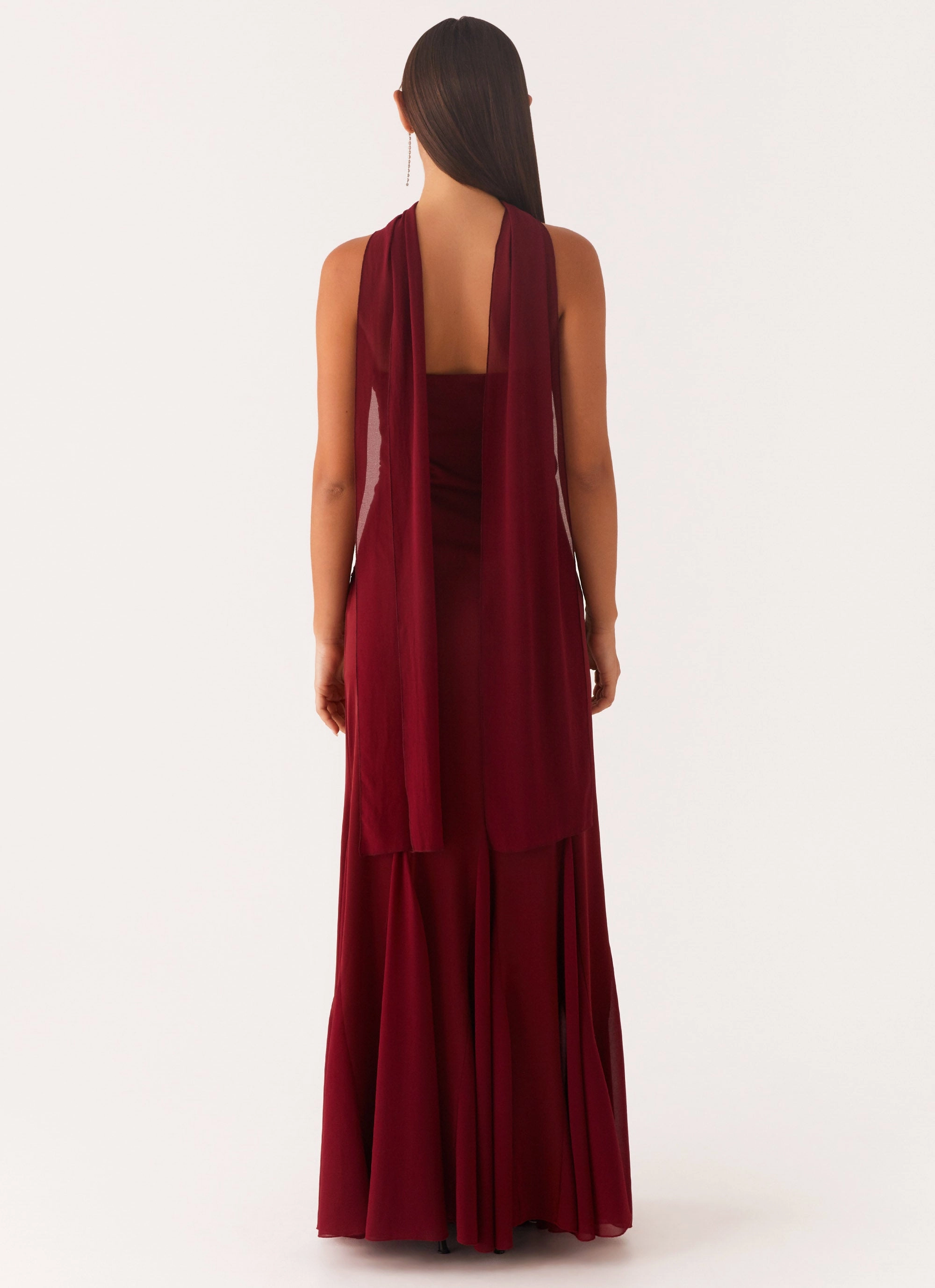 Clean Structure Melrose Satin Chiffon Maxi Dress - Deep Red