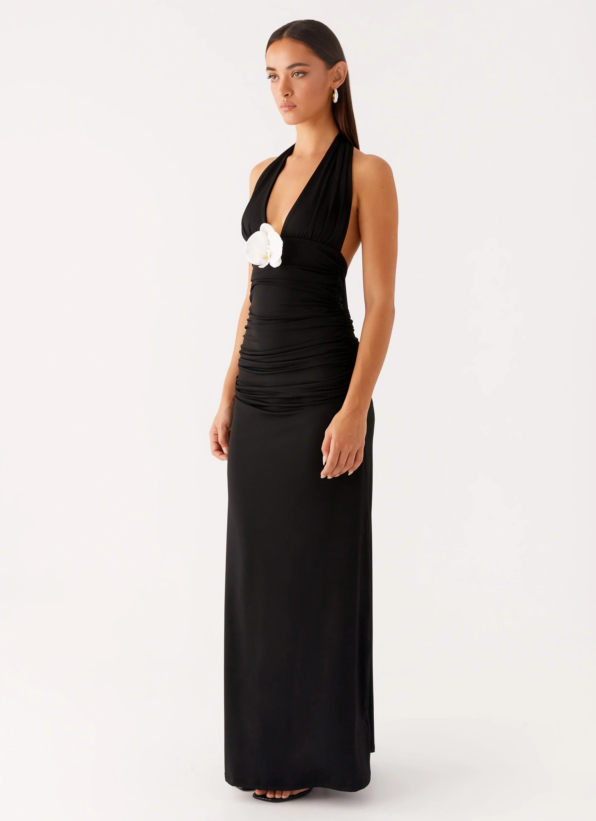 Adalie Halter Neck Midi Dress - Black Romantic Style Mood Look