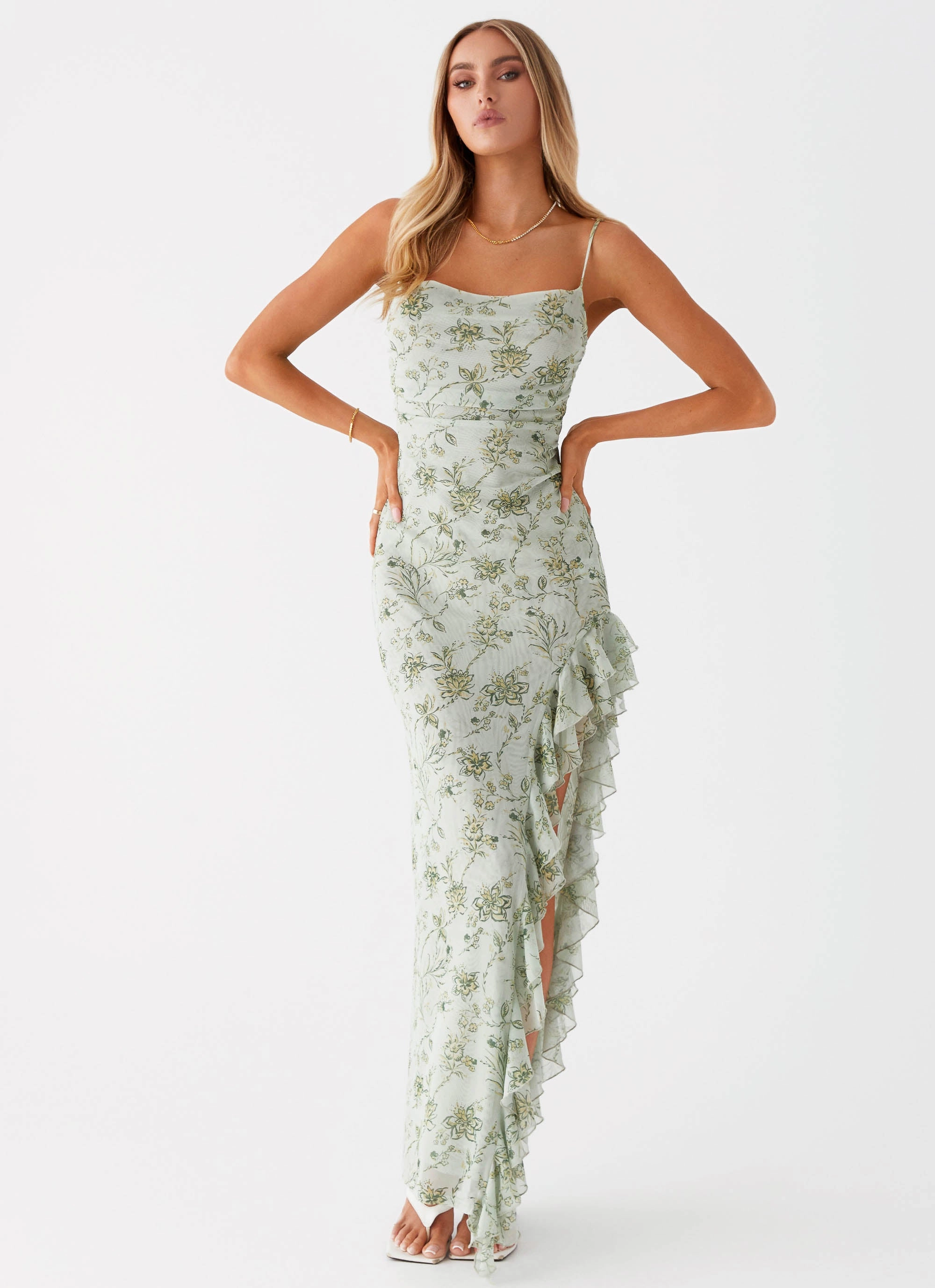 MoistureWickingTechnology Odor-Control Princessa Maxi Dress - Sage Floral