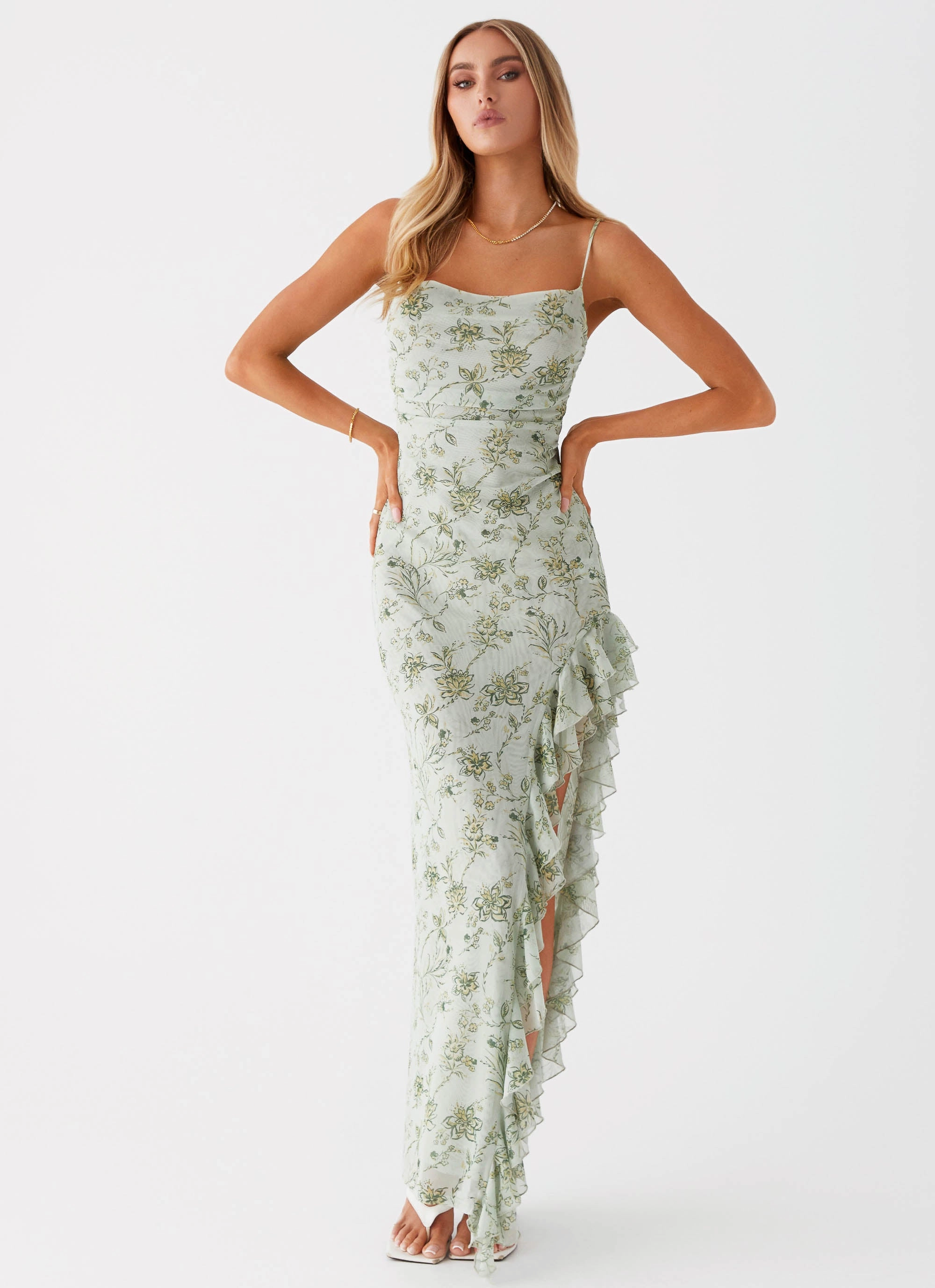 Tactile Feel Princessa Maxi Dress - Sage Floral