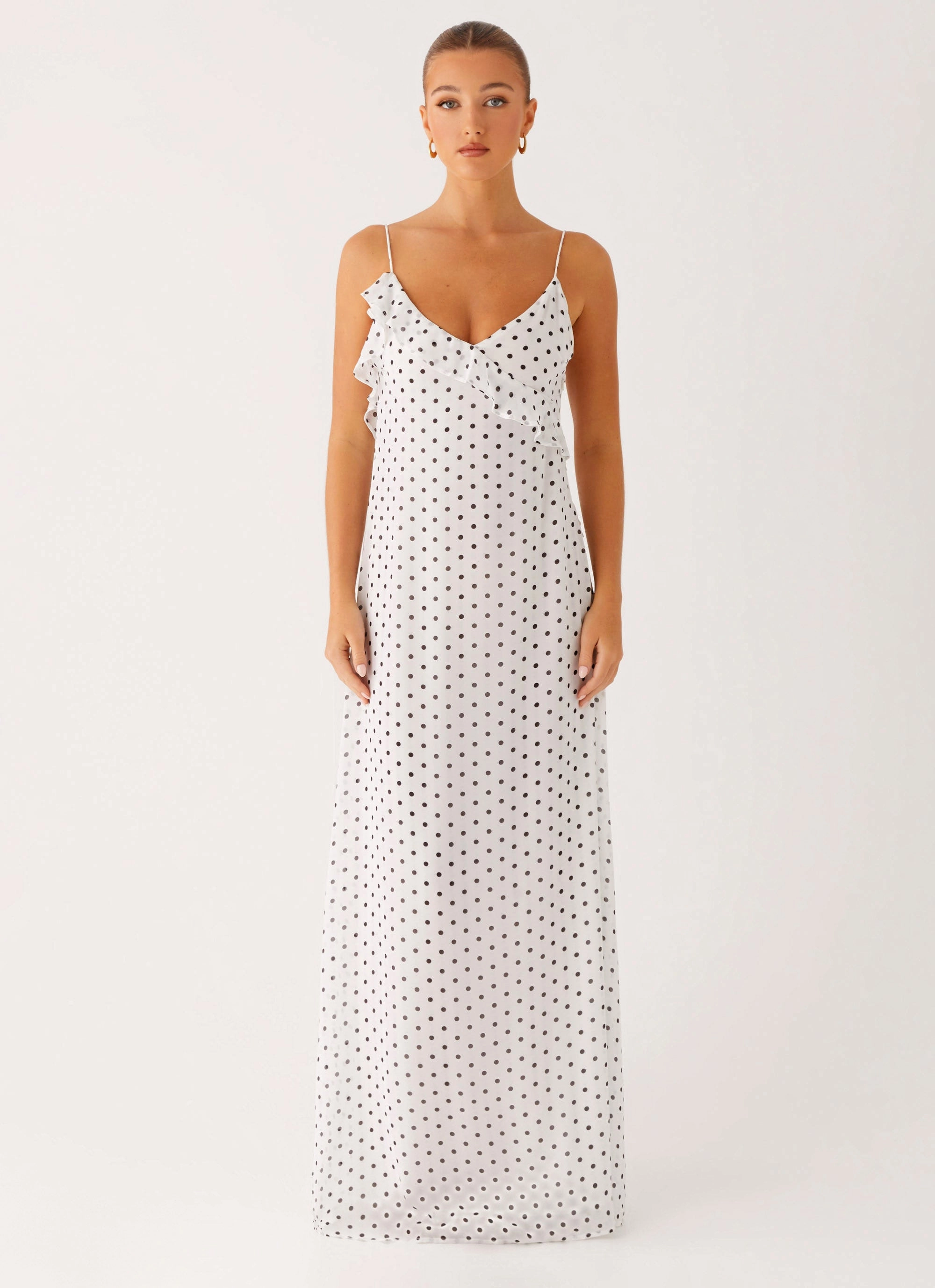Happy Glow Harri Maxi Dress - White Polka Dot
