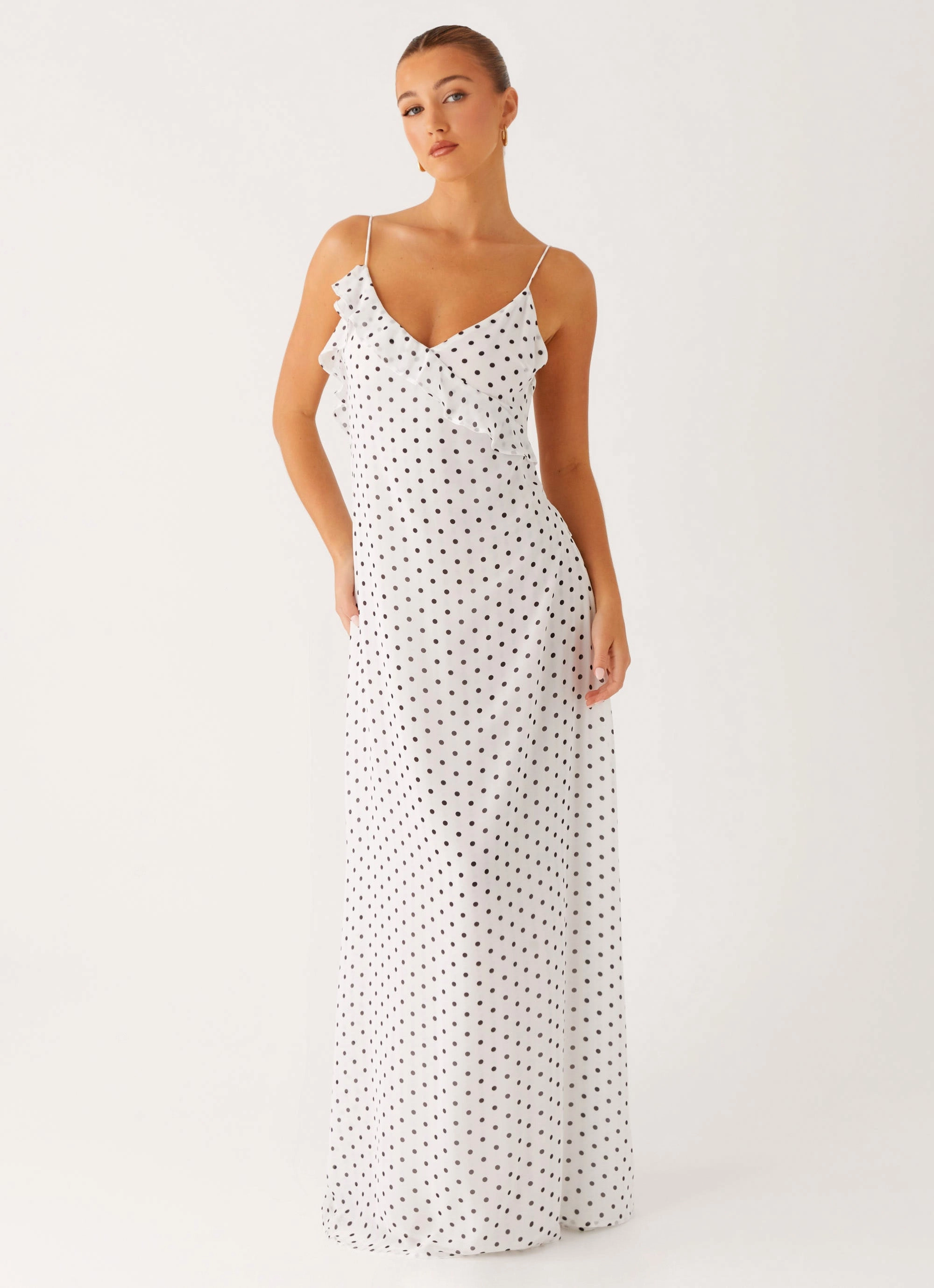 Harri Maxi Dress - White Polka Dot Chic Energy understated look