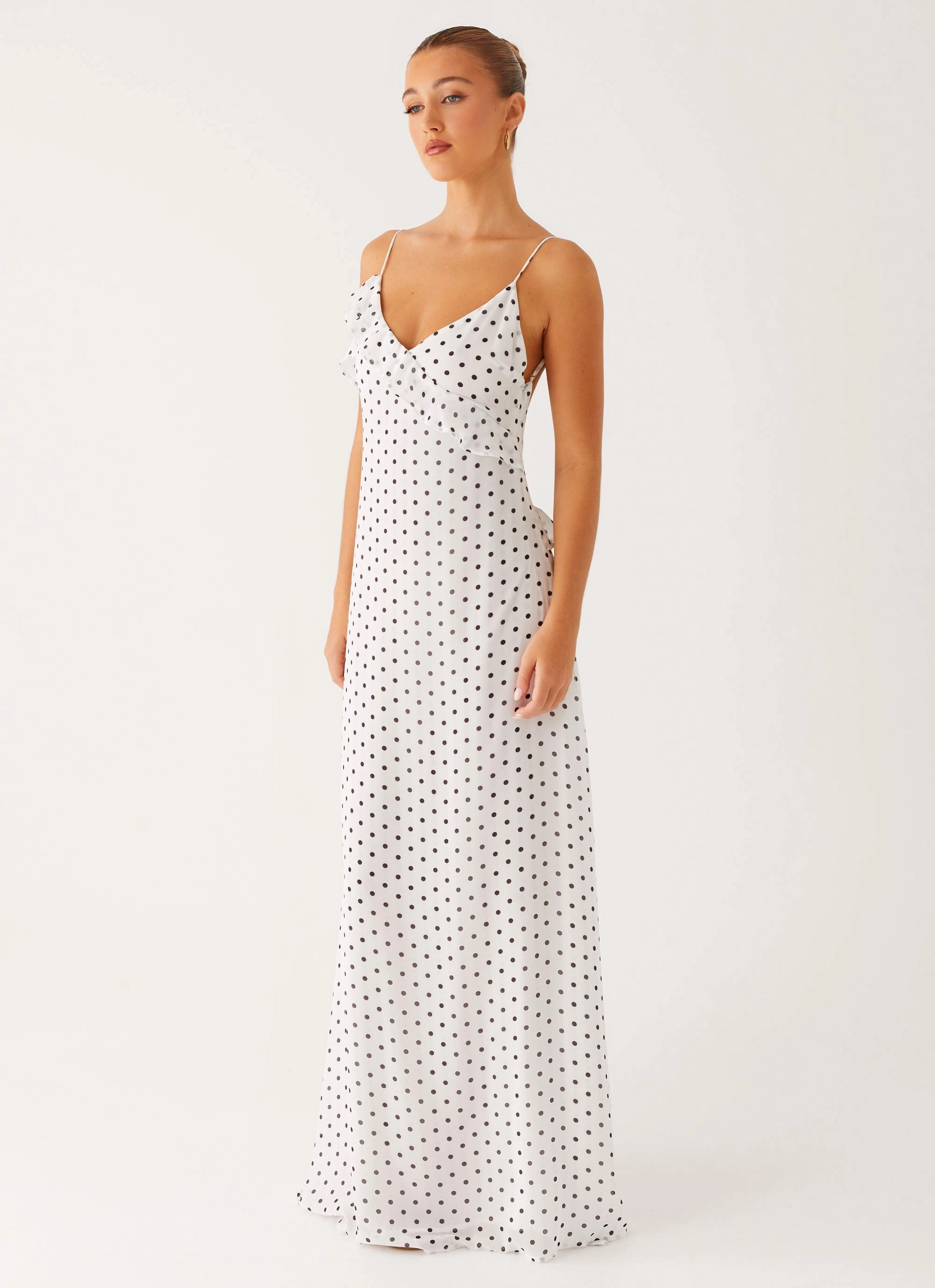 Calm Touch Harri Maxi Dress - White Polka Dot