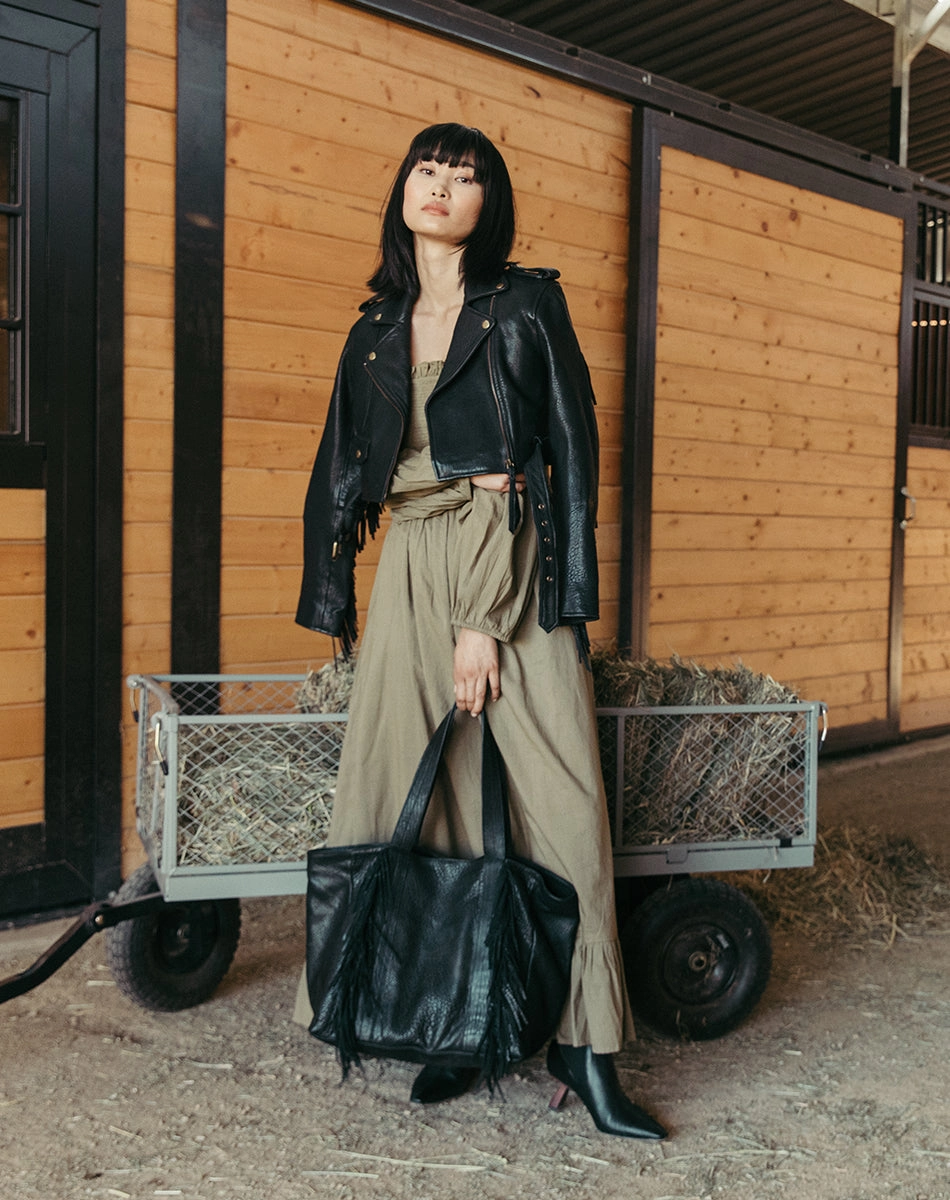 FrictionResistant Trim Thermal regulation Harrison Leather Jacket | Black