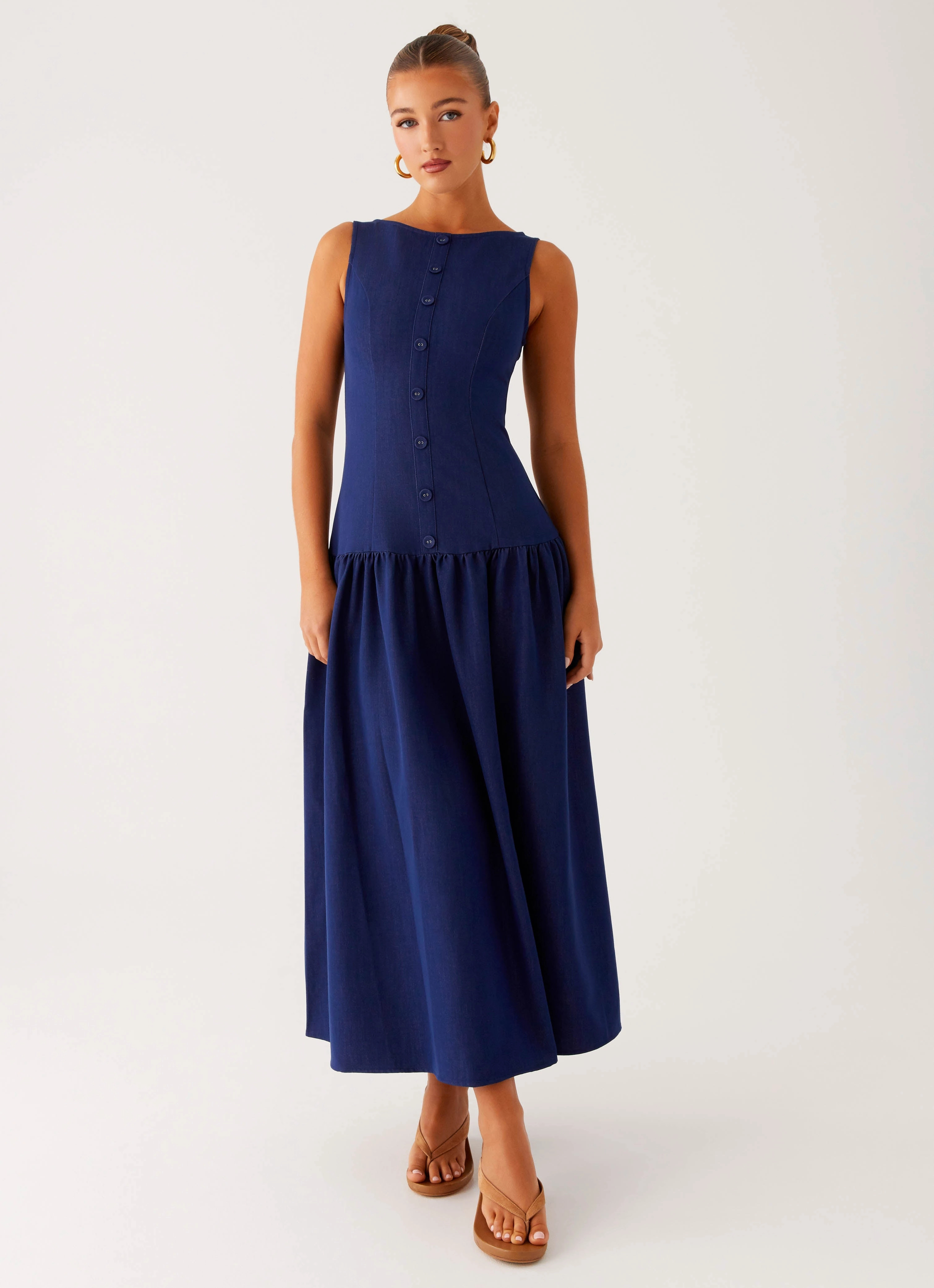 Hayes Denim Midi Dress - Indigo Layerable Piece Cozy Layers
