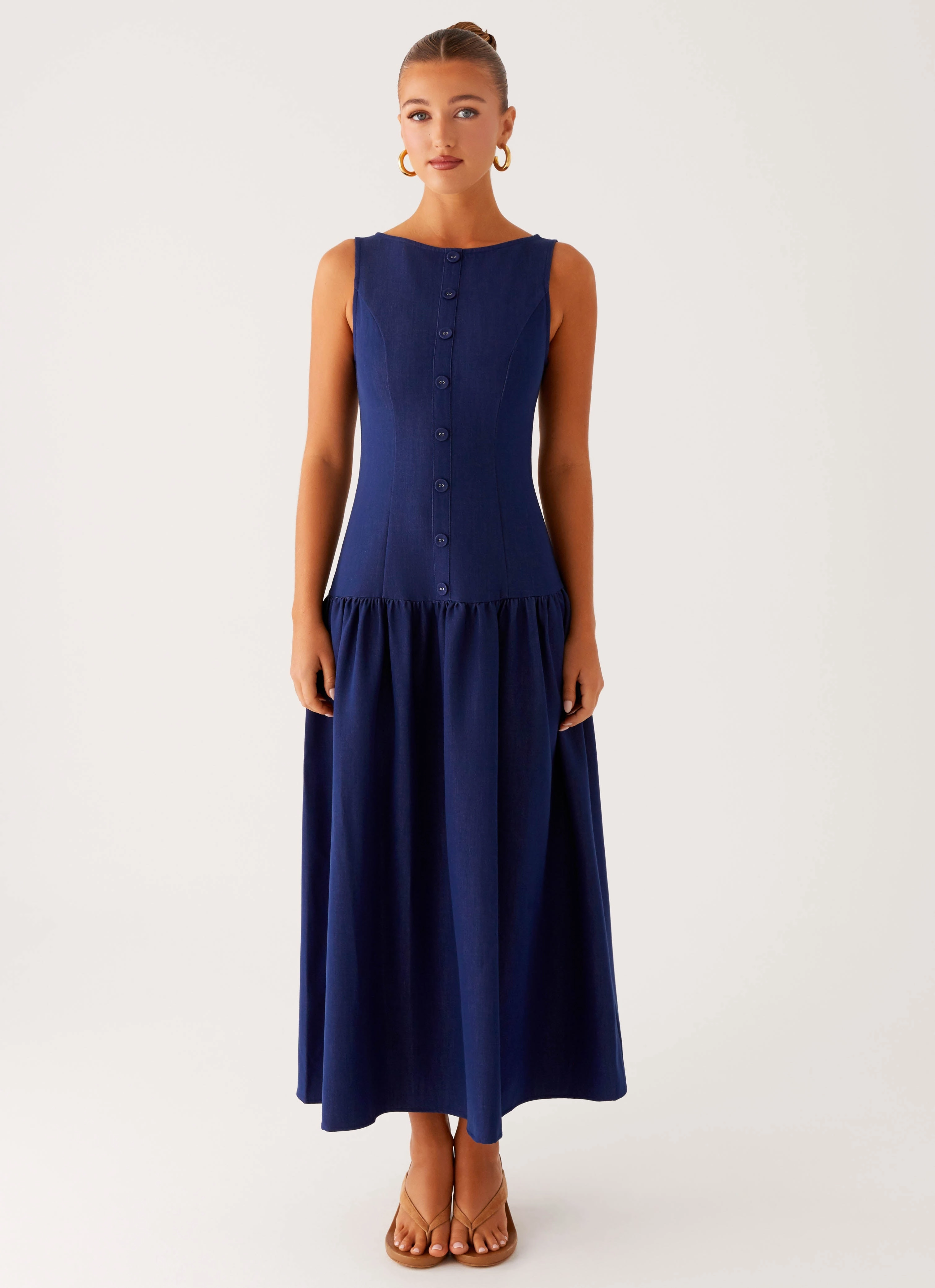 Fitted Mood Hayes Denim Midi Dress - Indigo