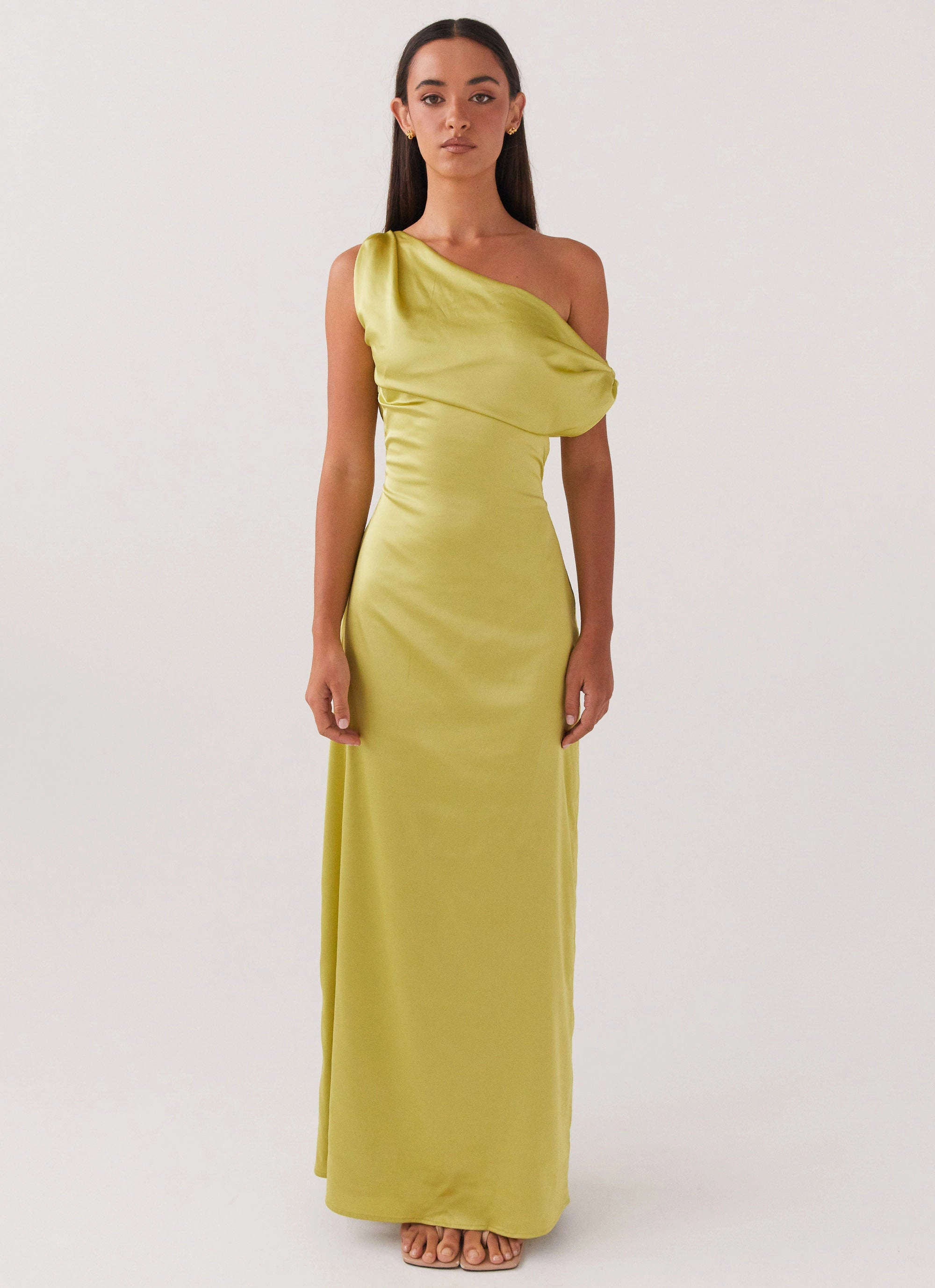 Versatile Wear Heart Of Glass Satin Maxi Dress - Chartreuse