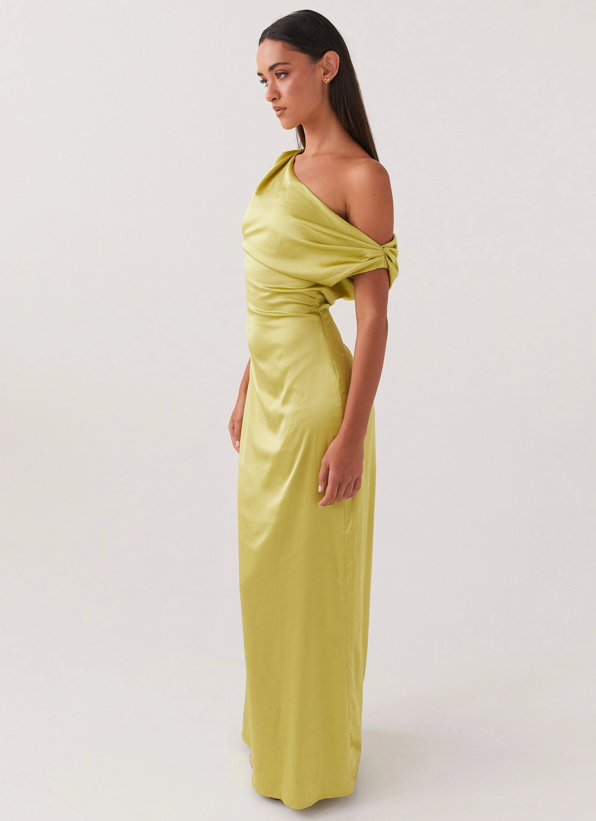 Chic and Simple Heart Of Glass Satin Maxi Dress - Chartreuse