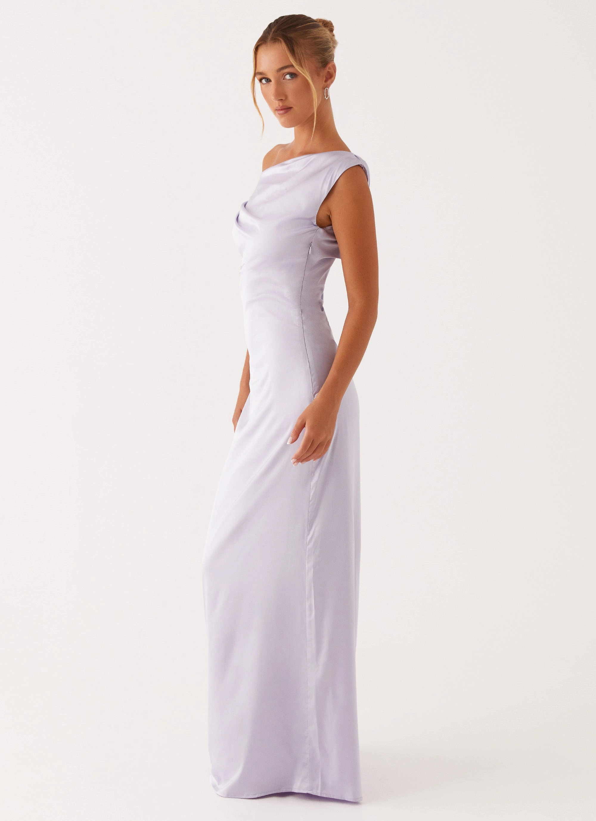 Calm Outfit Light Sheen Heart Of Glass Satin Maxi Dress - Lilac