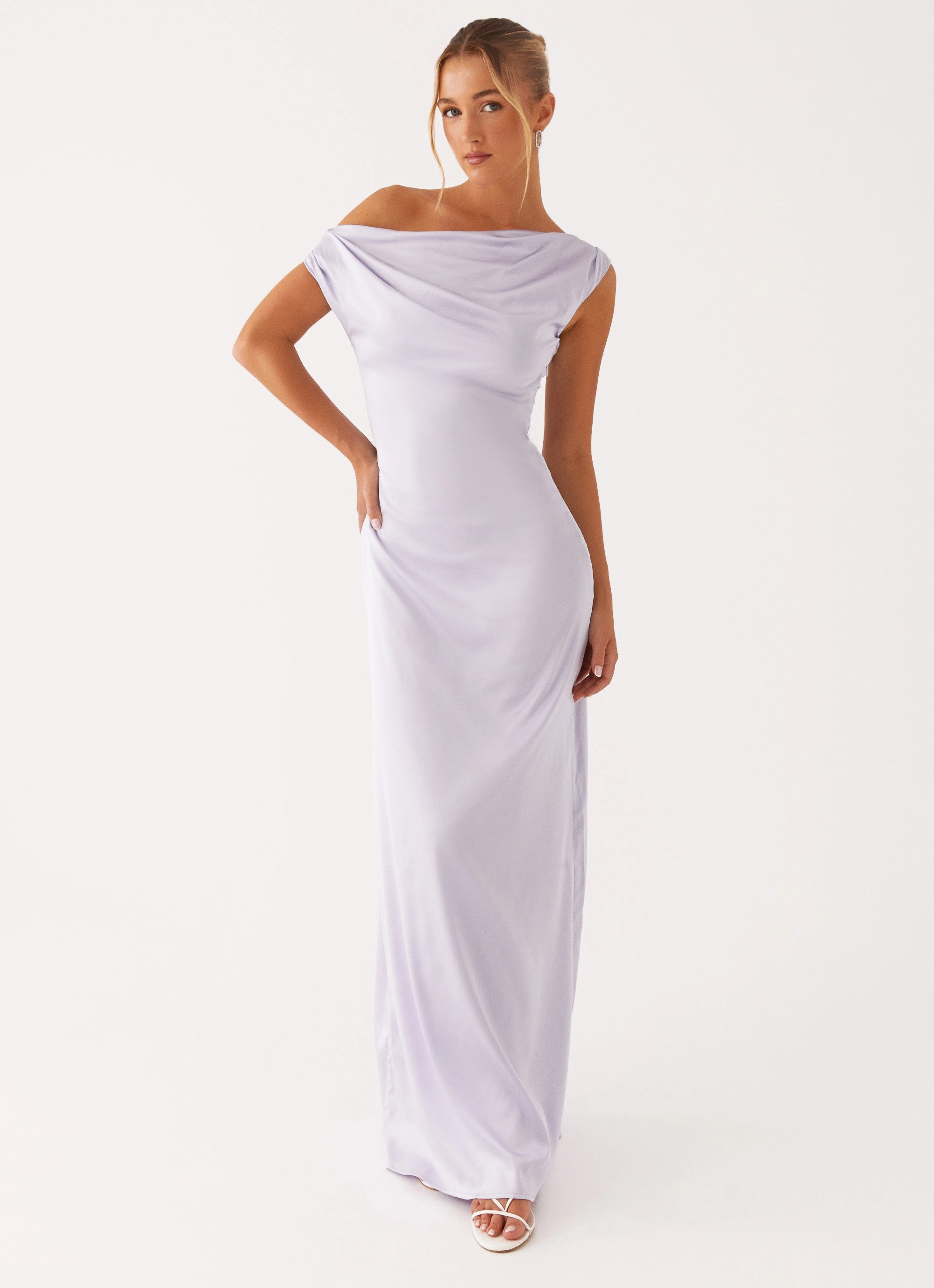 Chic And Comfortable Comfy Detail Heart Of Glass Satin Maxi Dress - Lilac