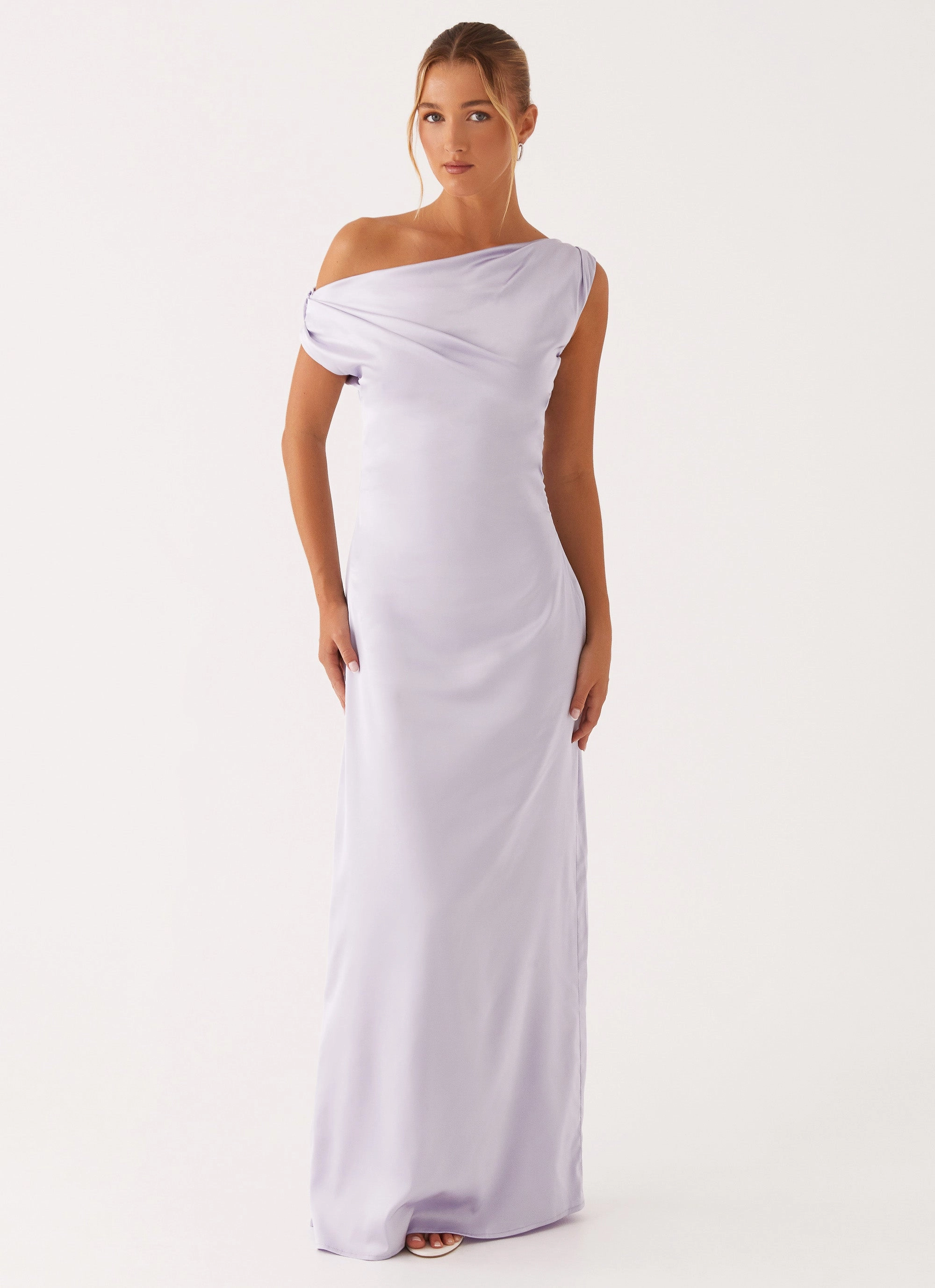 Trendy Wear Comfort Layer Wear Heart Of Glass Satin Maxi Dress - Lilac